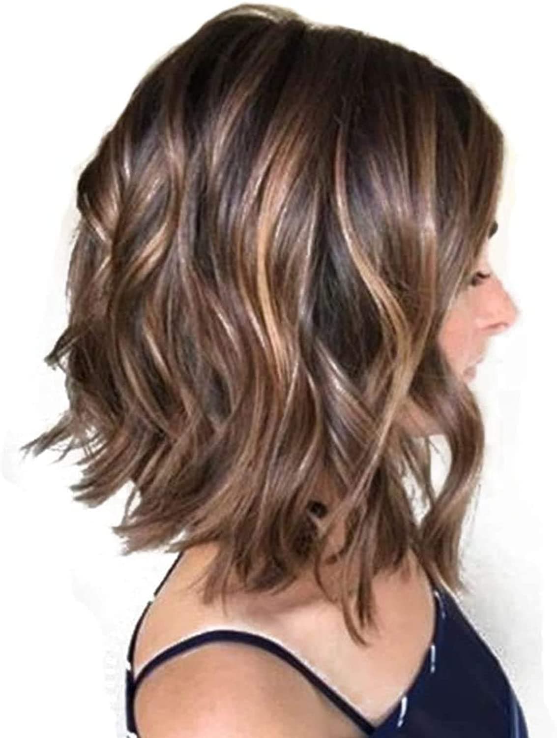 BOMU Bob Lace Front Wavy Ombre Synthetic Wig, Black Brown