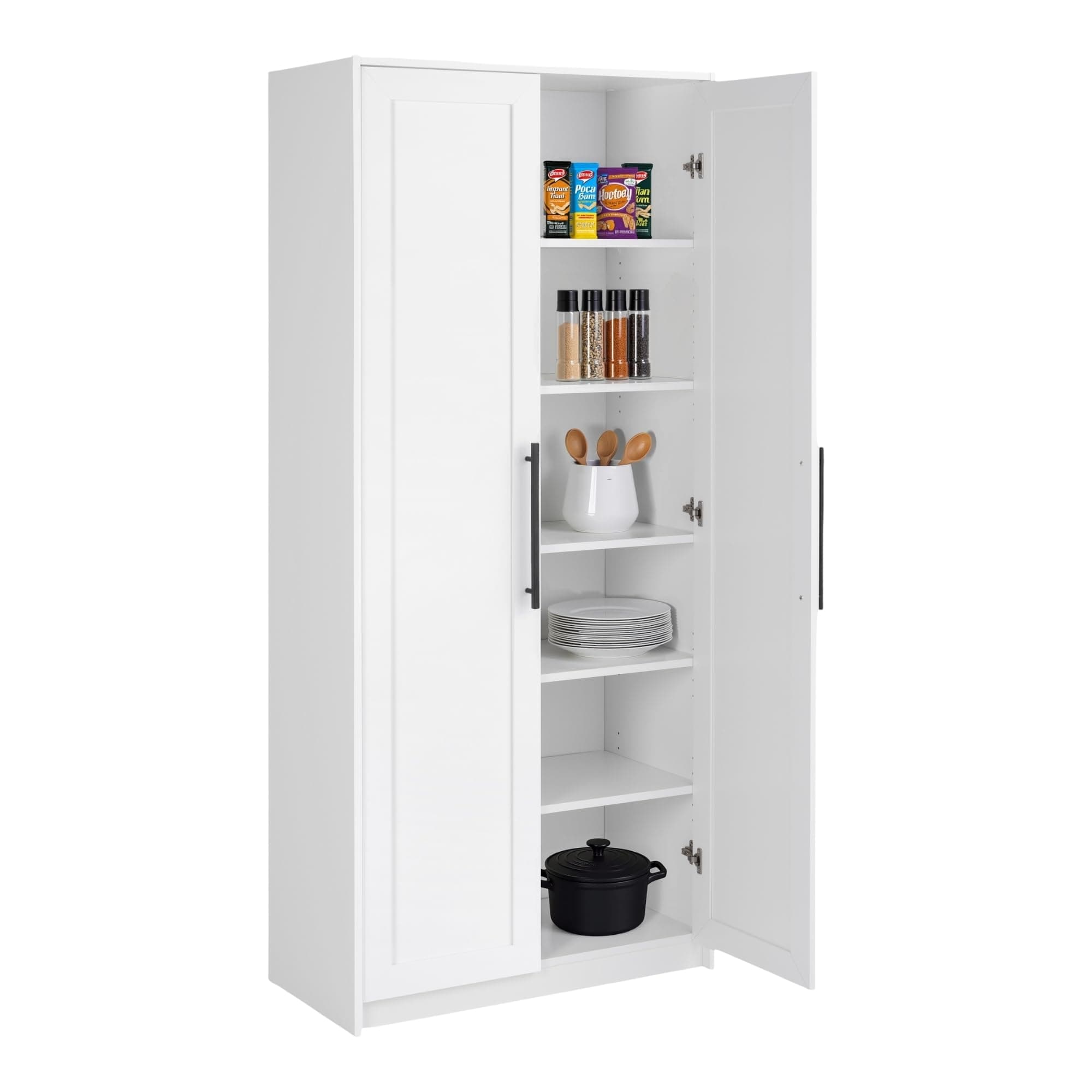 Elite Premium Home Storage Cabinet with Doors and Shelves, White Storage Cabinet with 5 Shelves for Kitchen, Bathroom 16" D x 32" W x 72" H