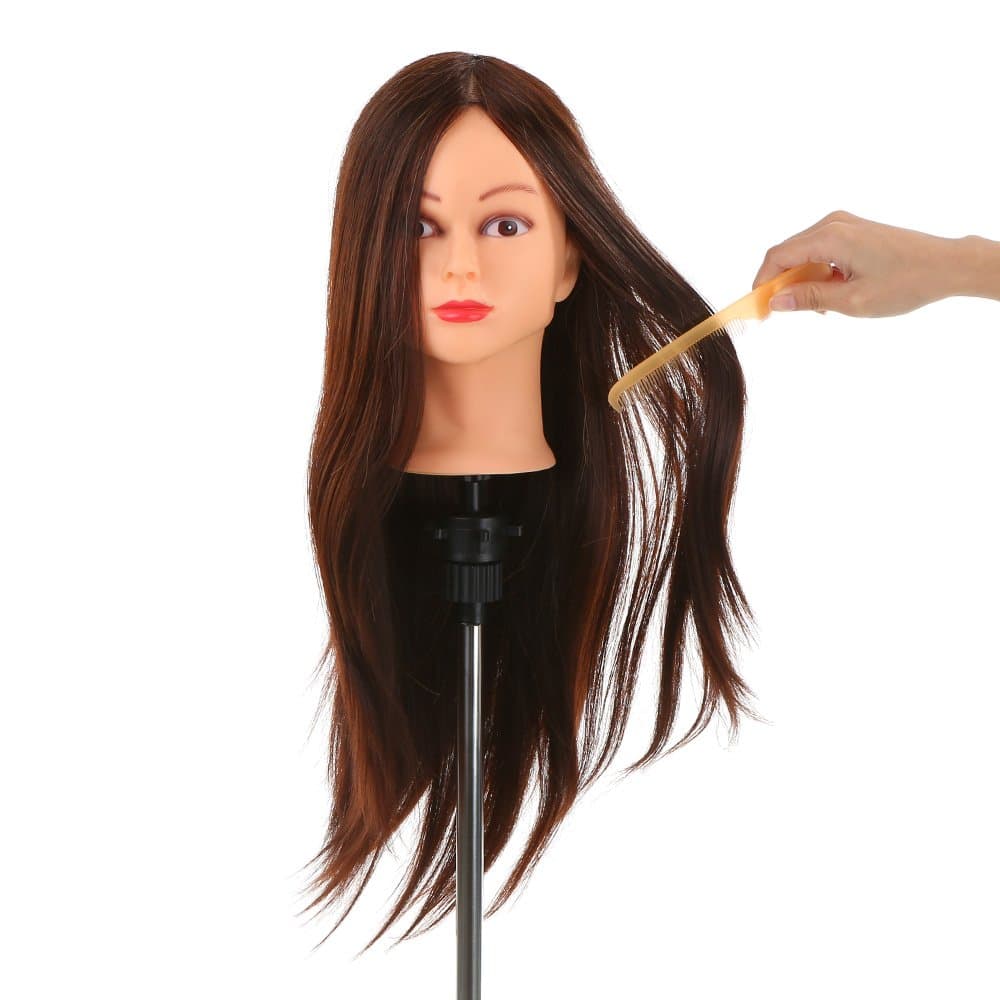 OUNA 30% Human Hair Mannequin Head with Clamp Holder for Braiding Hair Styling Practice 24'' Manikin Head for Hairdresser Cosmetology Dummy Head