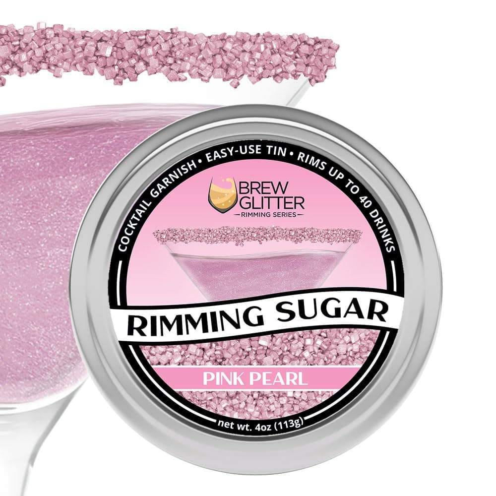 Brew Glitter - Pink Rimming Sugar (4oz, 1x Bar Tin) Cocktail Garnish for Mixed Drinks & Refreshments