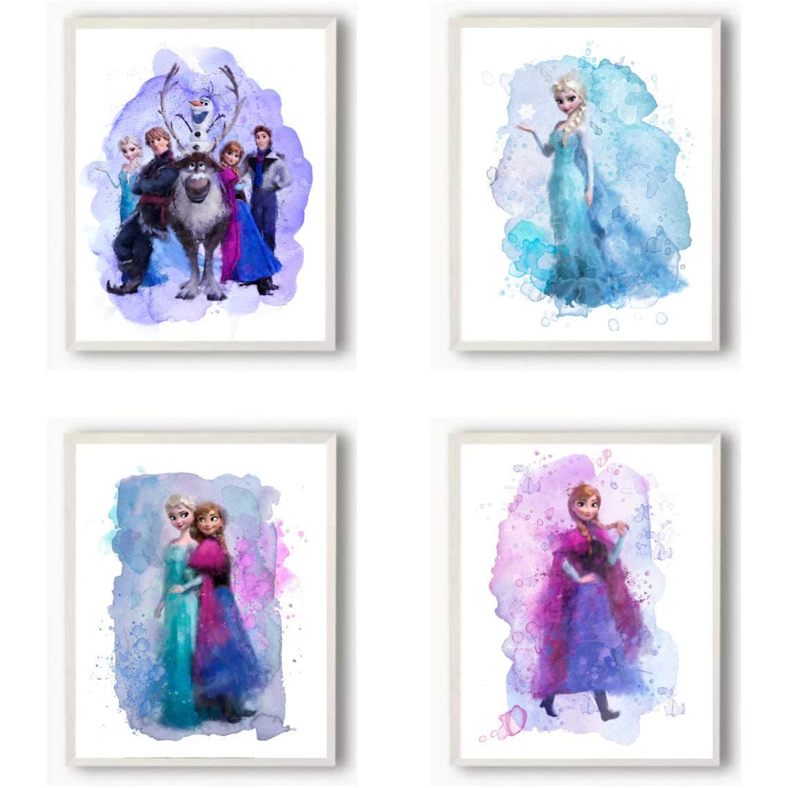 HerZii PrintsFrozen Wall Art Decor - Watercolor Poster - Birthday Party Supplies & Bedroom Decor For Girls - Anna, Olaf, Kristoff, Elsa Party Decorations (8x10 UNFRAMED)