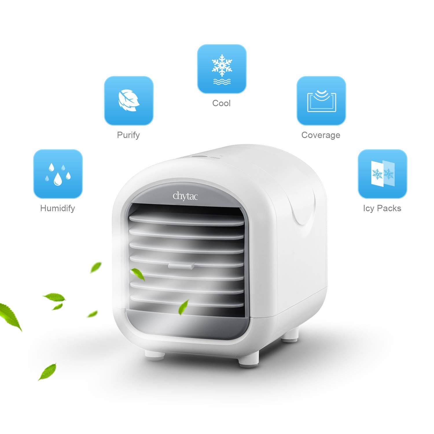 Chytac Mini Air Conditioner Personal Air Cooler Portable Arctic with 3 Speed 15 Million Negative ions dust Removal and Sterilization for Room Home (White)