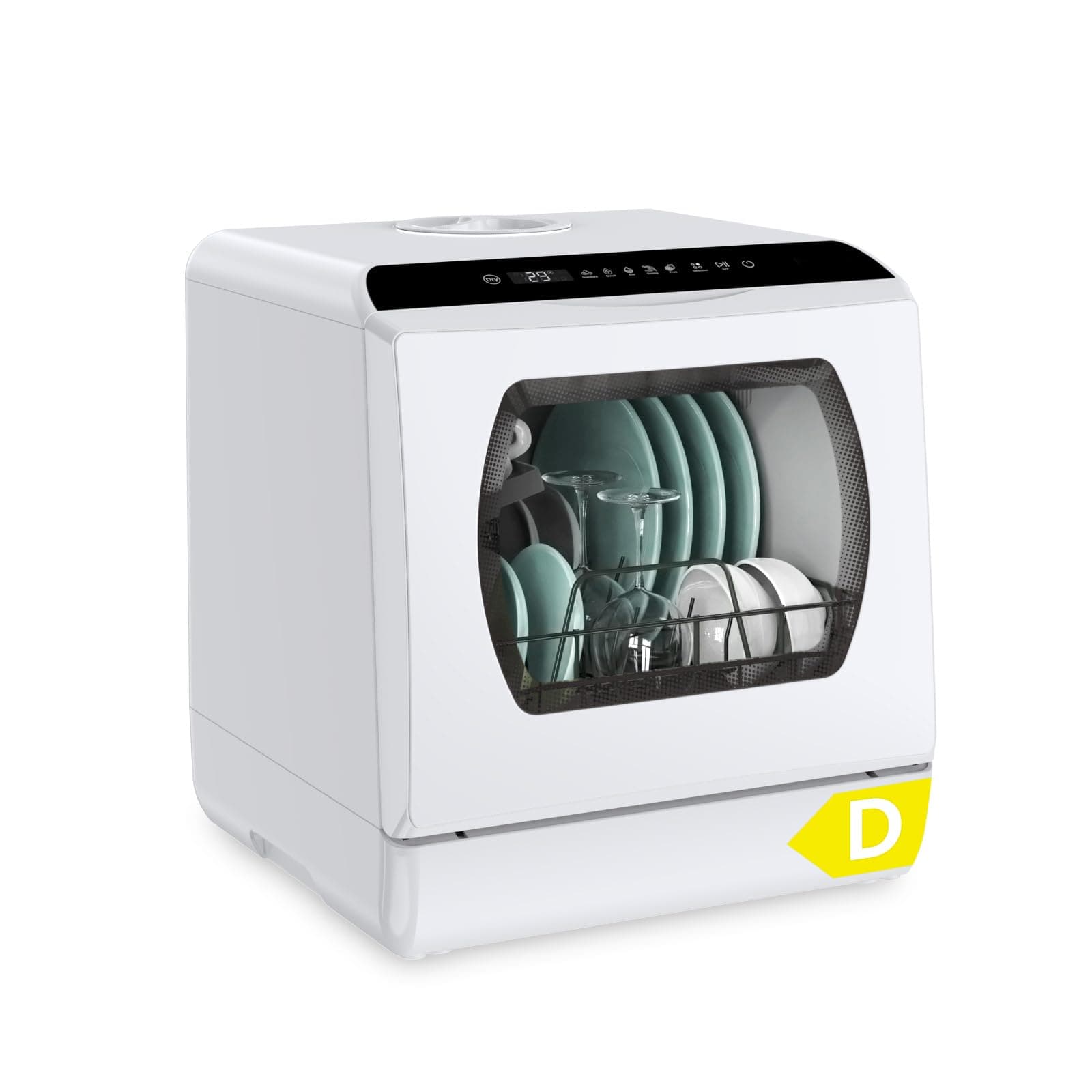 Hermitlux Table Top Dishwasher for 5 Place Settings (5L Tank), Tabletop Dishwasher no Plumbing with 6 Programmes Including 360° Spray Arms | Hot - Air Drying | Energy Class D | No Installation