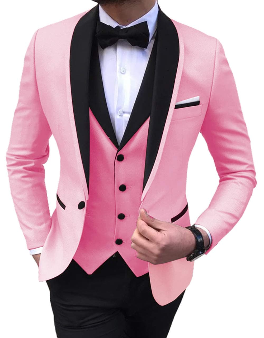 Aesido Men's Suit Formal 3 Pieces Slim Fit Shawl Lapel Solid Prom Tuxedos Wedding Groomsmen (Blazer+Vest+Pants) 2019