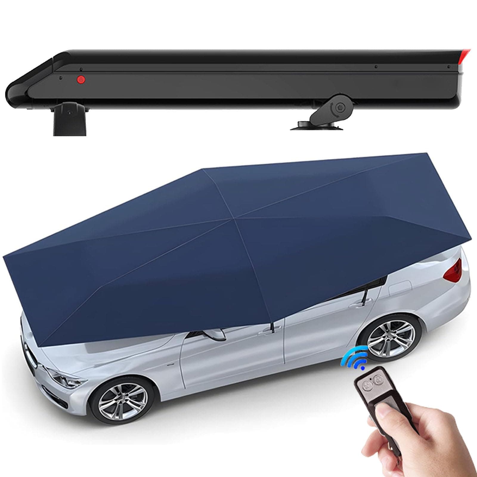 Universal Car Roof Carport, Fully-Automatic Car Tent Cover, 3.8 M Electric Folding Opening Umbrella, with 5000mAh Removable Batter, Remote Control,Blue-A