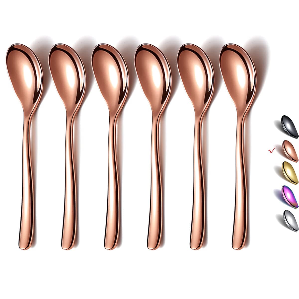HOMQUEN Copper Demitasse Espresso Spoons, 5.5'' Mini Coffee Spoons, Stainless Steel Small Spoons,Tea Spoons for Dessert, Set of 6, Dishwasher Safe