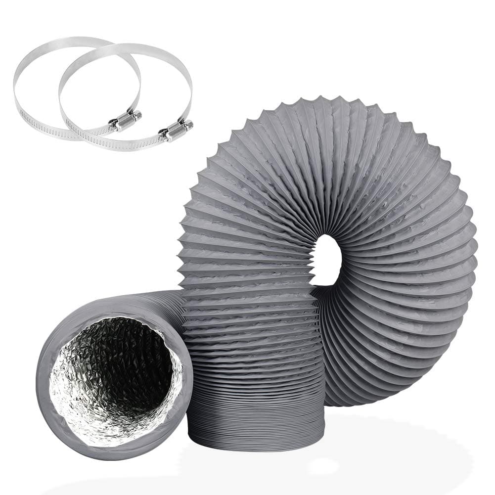 YIJUHOU 4 Inch 16FT Air Duct, Aluminum Clothing Dryer Vent Hose,Gray PVC Lightproof Exhaust Hose for Fan Filter and Grow Tent, 2 Clamps Include