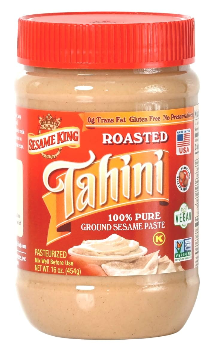 Sesame King Premium Sesame Tahini, Rich Creamy Taste For Hummus and other fine dishes | All-natural, Keto & Paleo friendly | Vegan, Non-gmo, Kosher, Gluten & Nut-free | Made in the USA | 16 oz (Pack of 2)