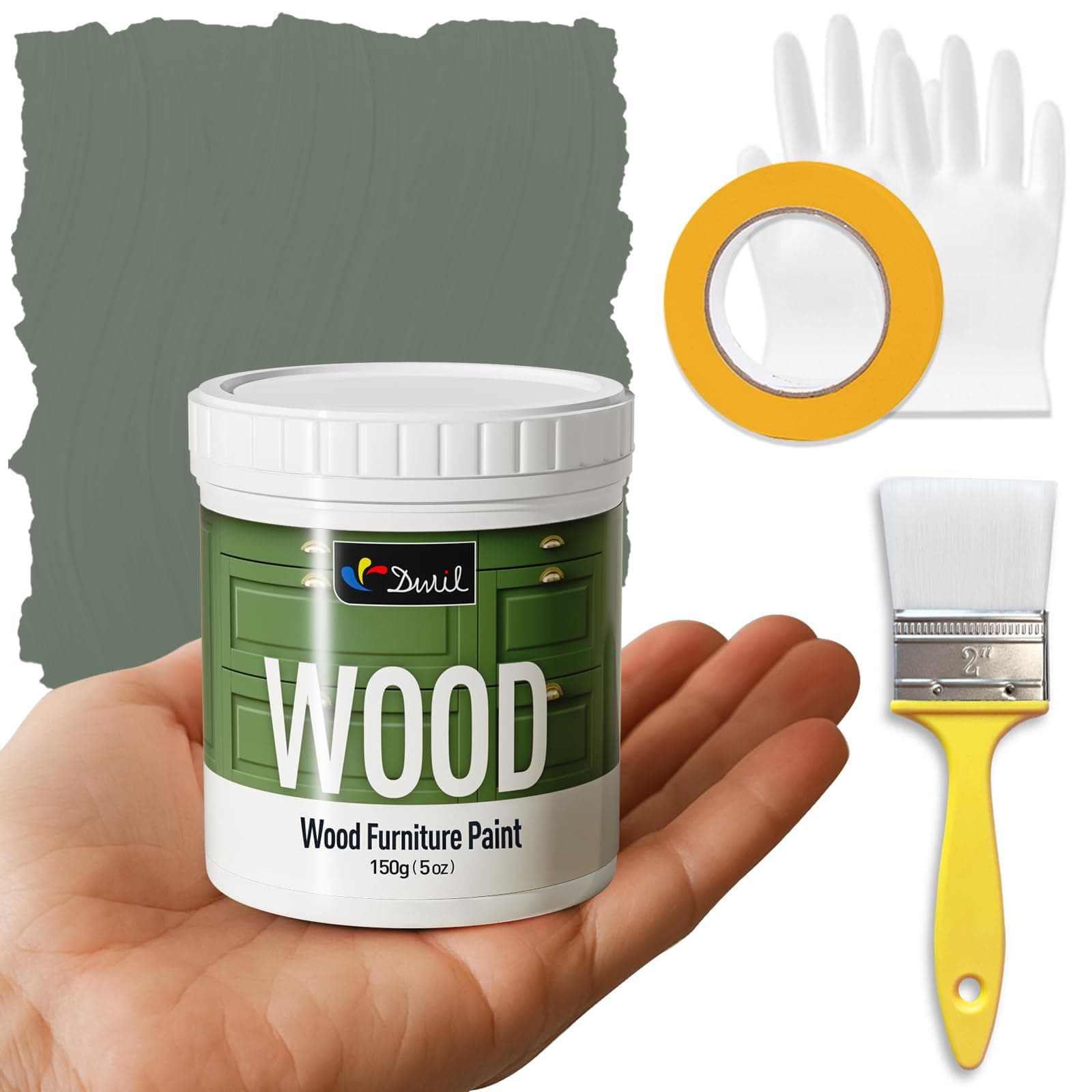 DWIL Matte Finish Furniture Paint - 5 Oz Wood Paint for Cabinets, Doors, Tables, and Dressers Refinishing - Water-Based, Non-Toxic & Odorless, Easy to Apply(Cardamom Green)-Trial Pack