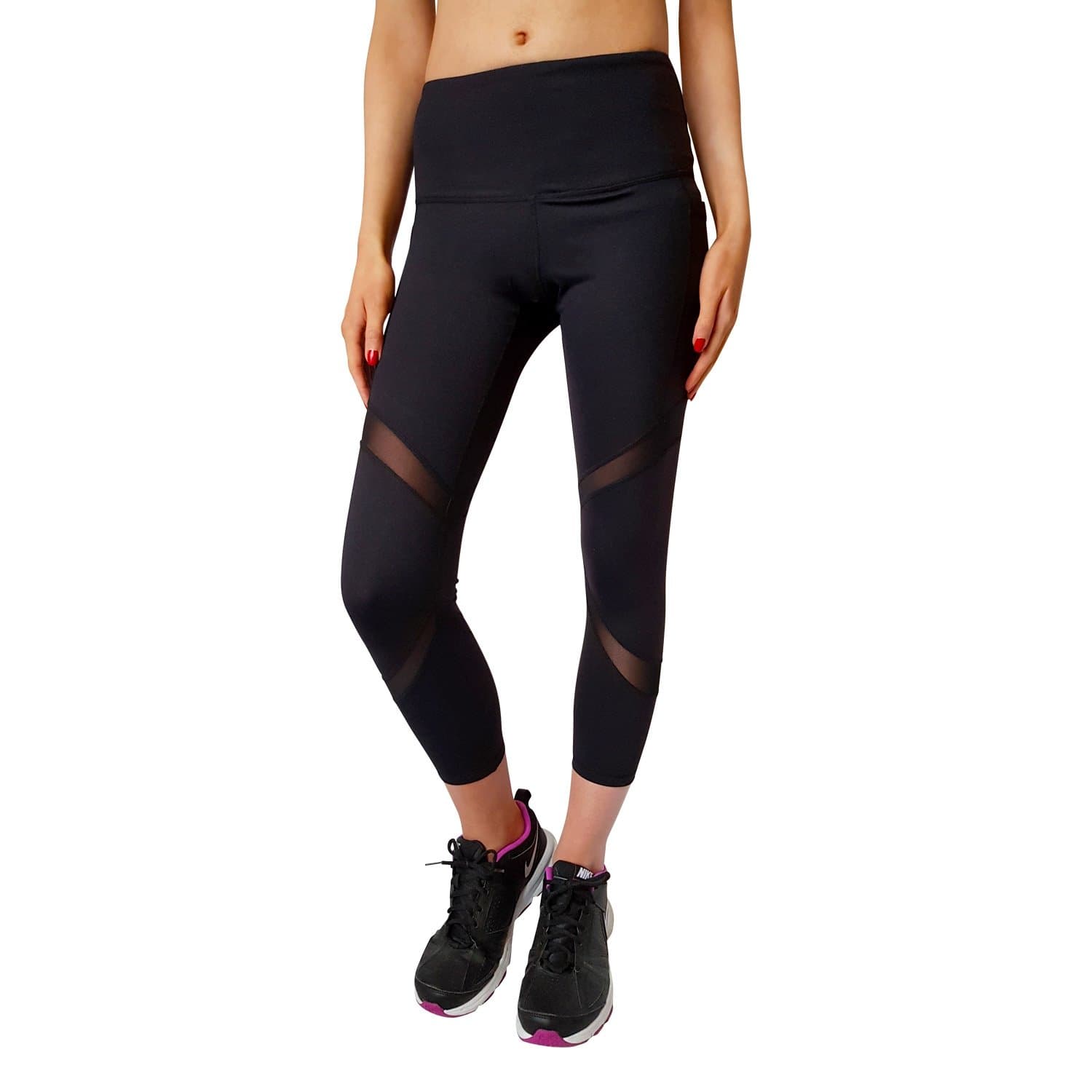 DEUCE SPORTS STAR Womens Workout Leggings | Black Mesh Slimming Leggings | Skin tight fabric with high waist | Perfect for Yoga Workout Fitness Gym Running Jogging Tennis