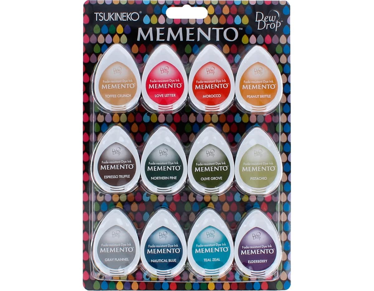 MD012300 Memento Dew Drops Fade Resistant 12-Piece Dye Inkpads Assortment, Snow Cones