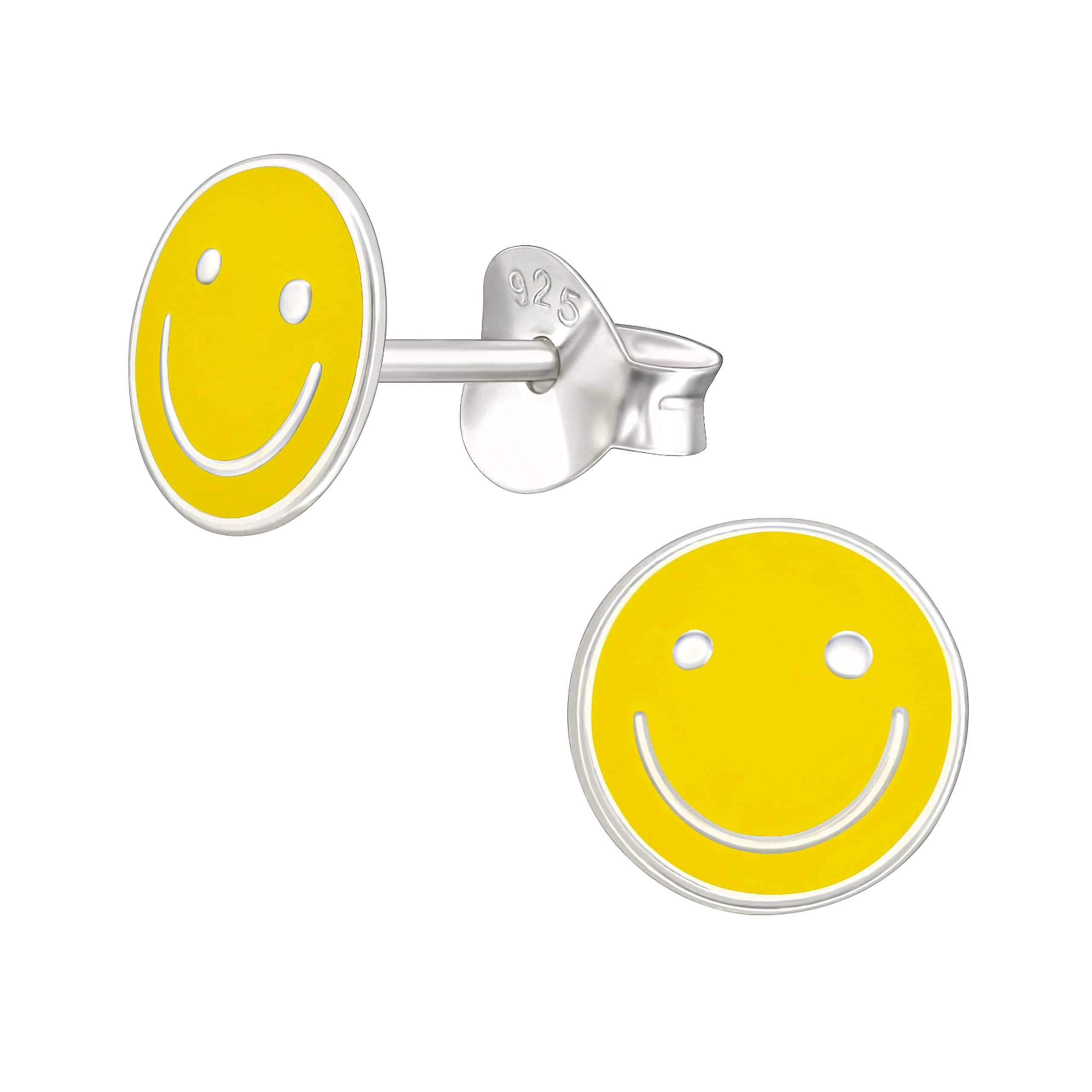 Yellow Smiling Smiley Face Earrings - 925 Sterling Silver