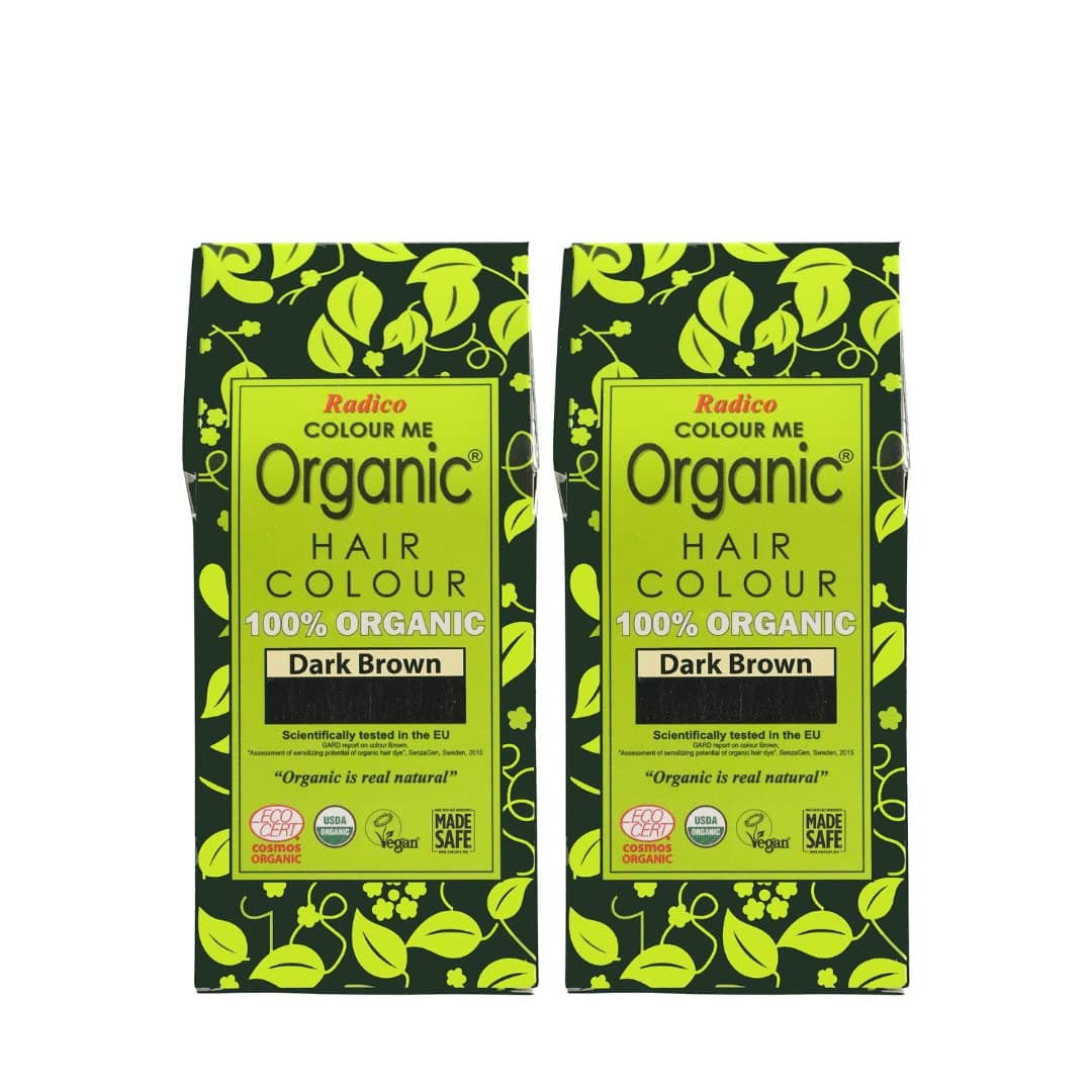 Radico Colour Me Organic Dark Brown Hair Colour; 100% Organic made with natural herbs, Skin Allergy Safe, No Ammonia, No Parabens & No Chemicals, Globally Certified (Pack of 2)