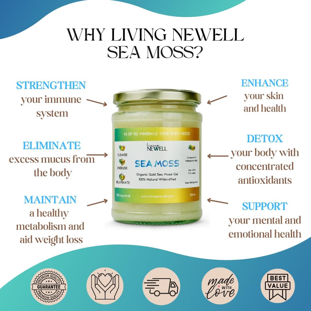 Sea Moss Gel (Gold) 300/500ml | Wildcrafted St Lucia Sea Moss | Containing Essential Vitamins and Minerals | Irish Sea Moss Gel