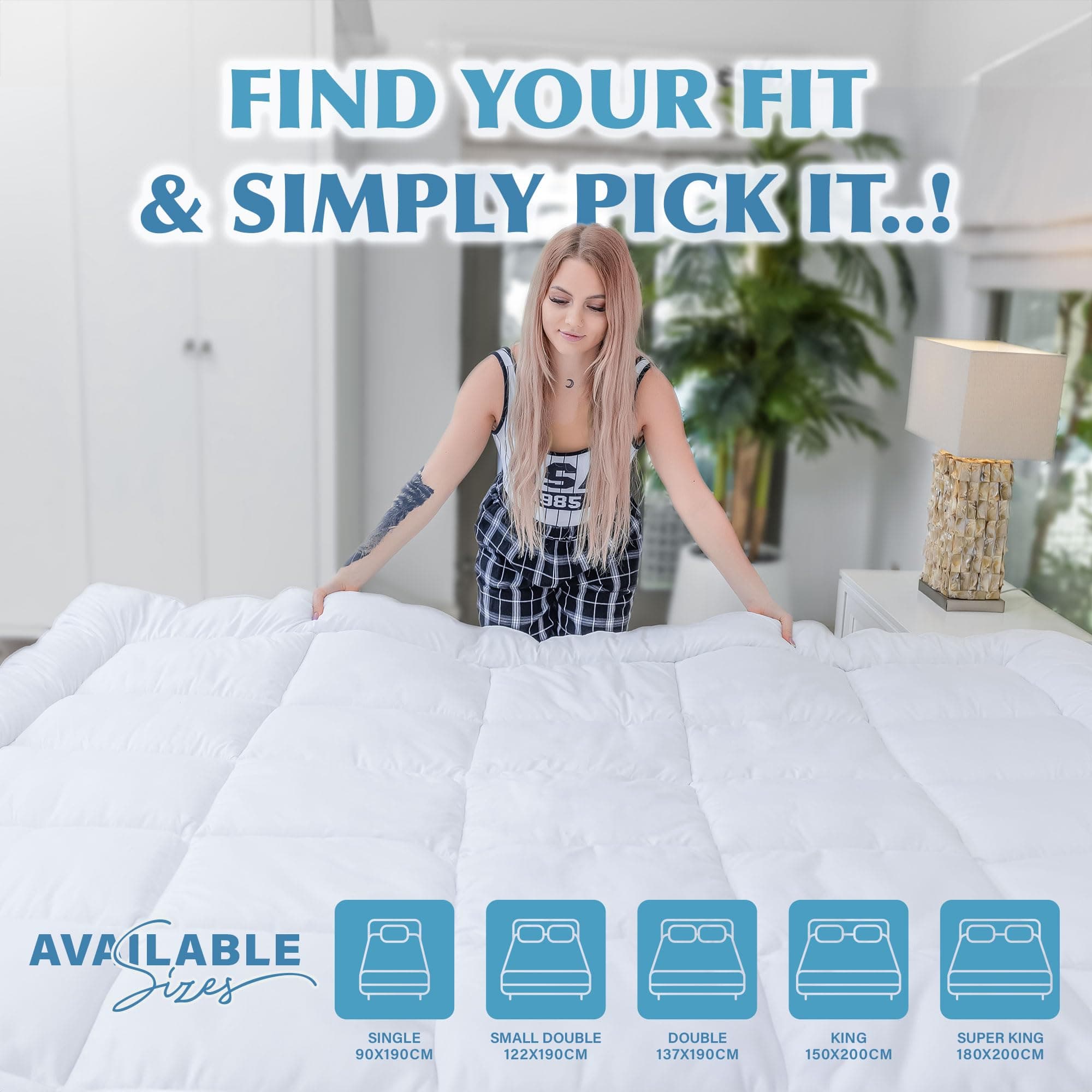 ACRALI HOME Super King Mattress Topper 4 Inch/10 cm Thick - Quilted, Hypoallergenic Mattress Topper Super Kingsize Bed Extra Deep with Fluffy Microfibre & Strong Corner Straps for Luxury & Comfort