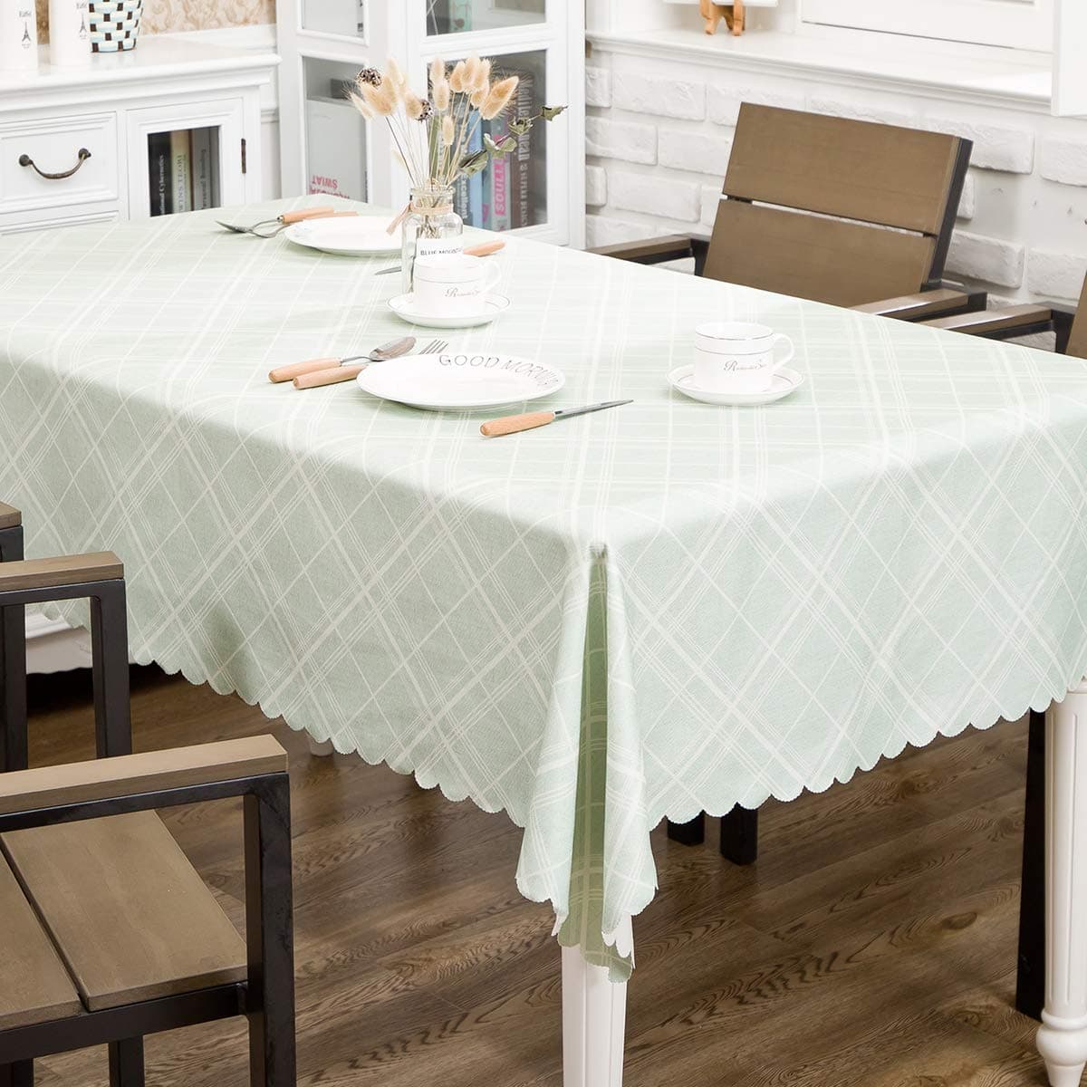 Hewaba Rectangle Printed Tablecloth - 60" x 104" Polyester Washable Table Cover, Seats 8-10 People, Wrinkle Free, Oil-Proof/Waterproof Tabletop Protector for Kitchen Dining Party - Twill Lake Blue …