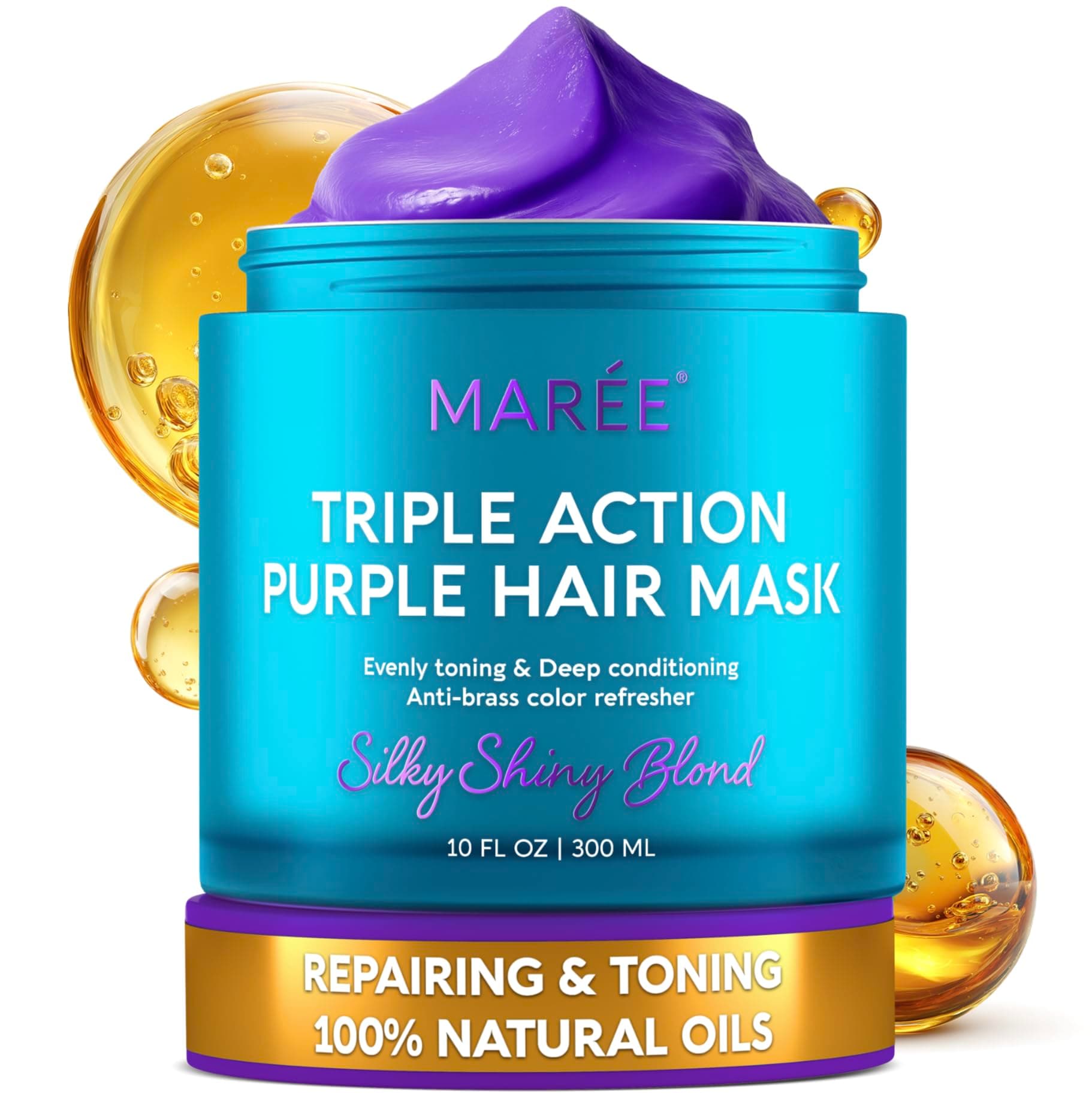 MAREE Deep Conditioning Purple Hair Mask for Blonde Hair – Purple Toner for Brassy, Bleached, Silver, or Color Treated Hair – Hair Repair Mask Keratin Hair Treatment – Matizador Para Cabello Rubio