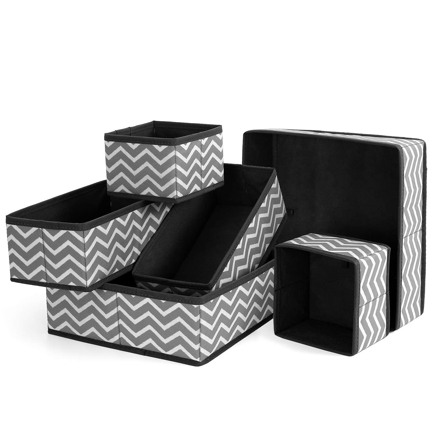 BrilliantJo Set of 6 Drawer Organisers Dresser Dividers, Fabric Wardrobe Organiser Foldable Storage Box for Socks Underwear Bras Ties, Grey