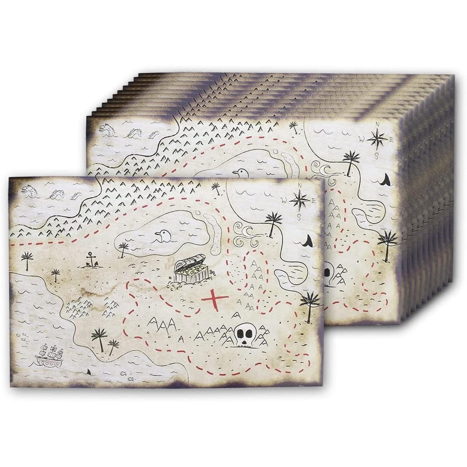 Vintage Treasure Map For Kids, Pirate Birthday Party Supplies (12x18 In, 12 Pack)
