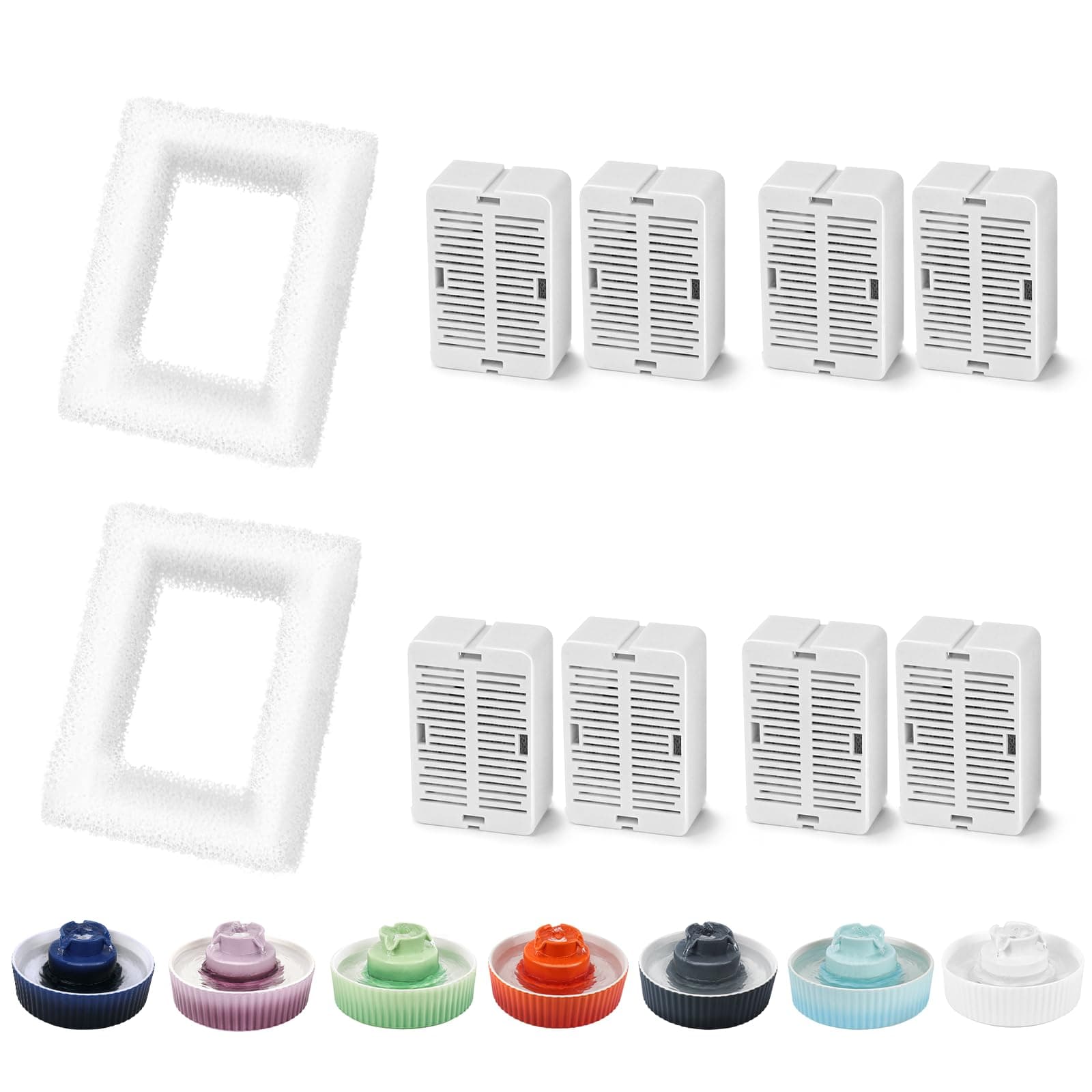 8 Pack Ceramic Cat Water Fountain Filters Replacement, 8 Cat Fountain Filters & 2 Pre-Filter Sponges for Ceramic Pet Water Fountains (8+2)