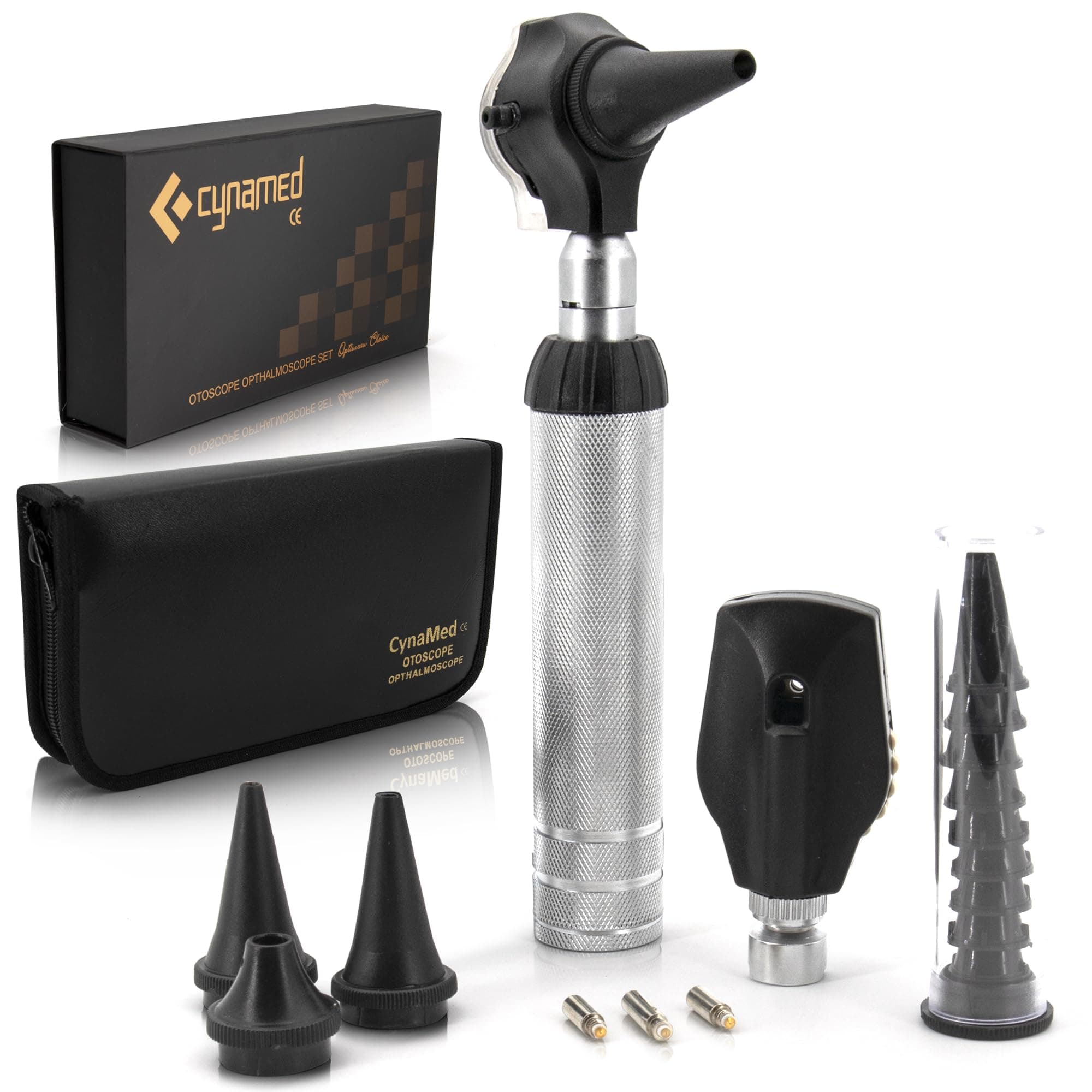 2-in-1 Ear Scope Set - Multi-Function Otoscope for Ear, Nose & Eye Examination- Professional Kit for Home and Medical Students - Sight Chart, Replacement Tips, and Carry Case