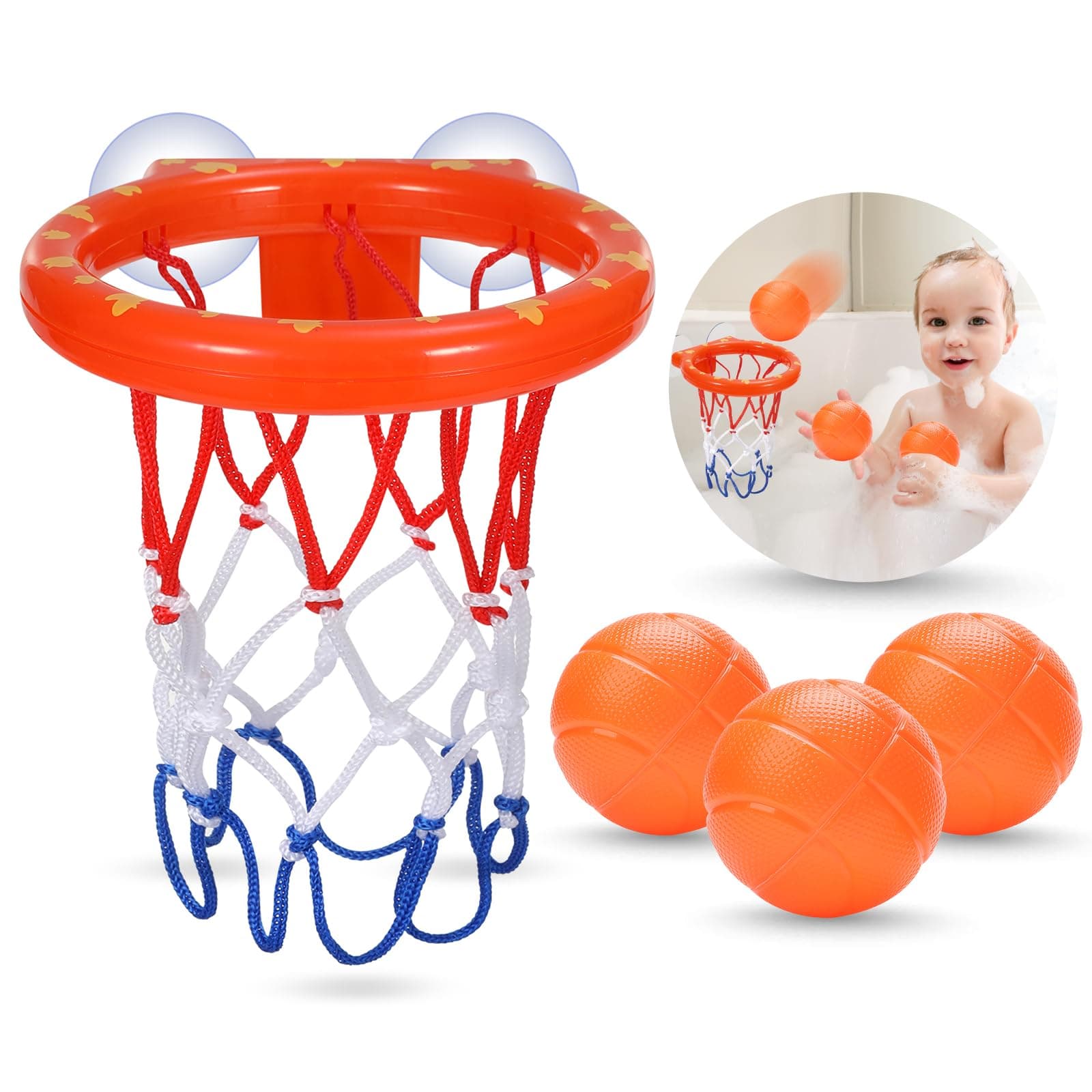 Bath Toys - Bathtub Basketball Hoop for Kids Toddlers - Bath Toys Shower Toys for Kids Ages 4-8,Suction Cup Basketball Hoop & 3 No Hole Balls Set for Boys Girls