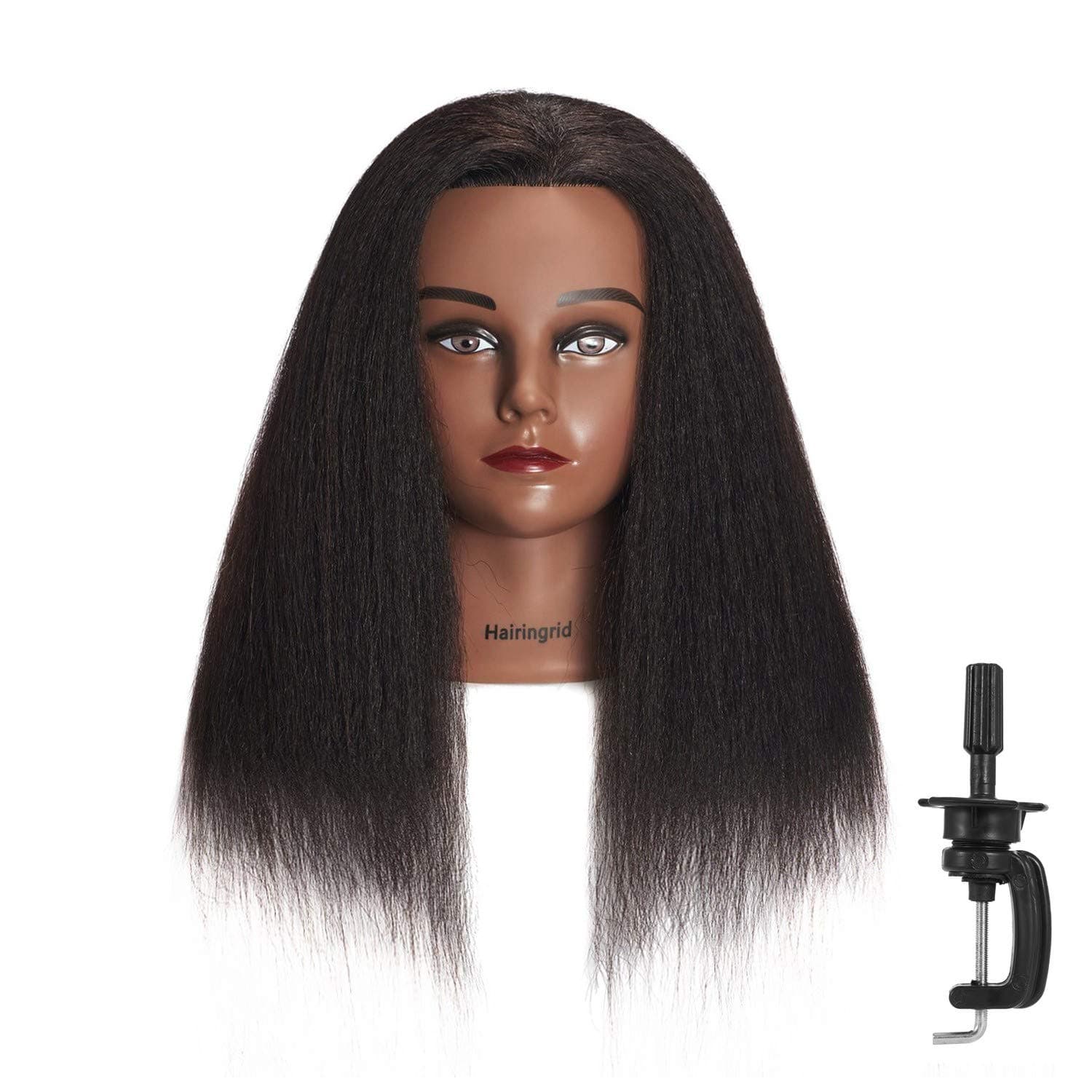 Hairingrid Mannequin Head 14" 100% Real Hair Hairdresser Cosmetology Mannequin Manikin Training Head Hair and Free Clamp Holder (14")