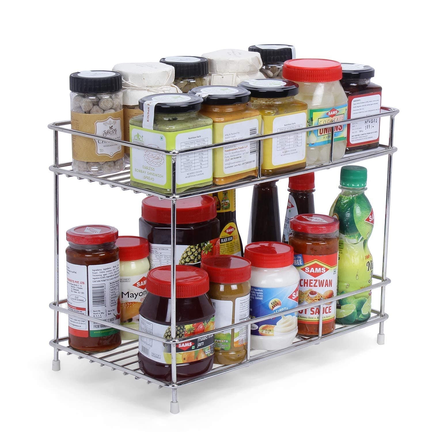 CR18 COLLECTIONBIG SIZE Stainless Steel 2 Layer Kitchen Spice Rack| Modular Kitchen Storage Rack | Kitchen Organizer Multipurpose Storage Organizer SIZE*35 cm x 16 cm x 27 cm, Silver (12x6x9 Inch)