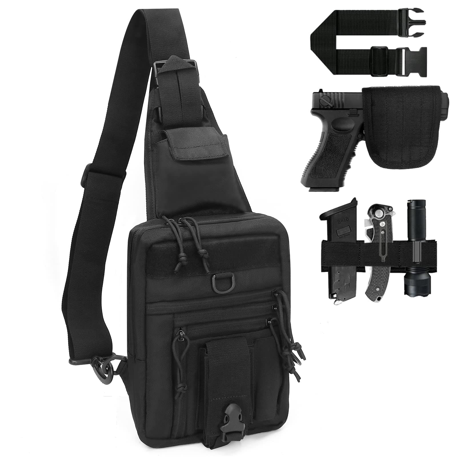 Tactical Chest Sling Pistol Bag Concealed Carry Handgun Chest Crossbody Pack Holster Shoulder Bag for Right Left Hand Ambidextrous