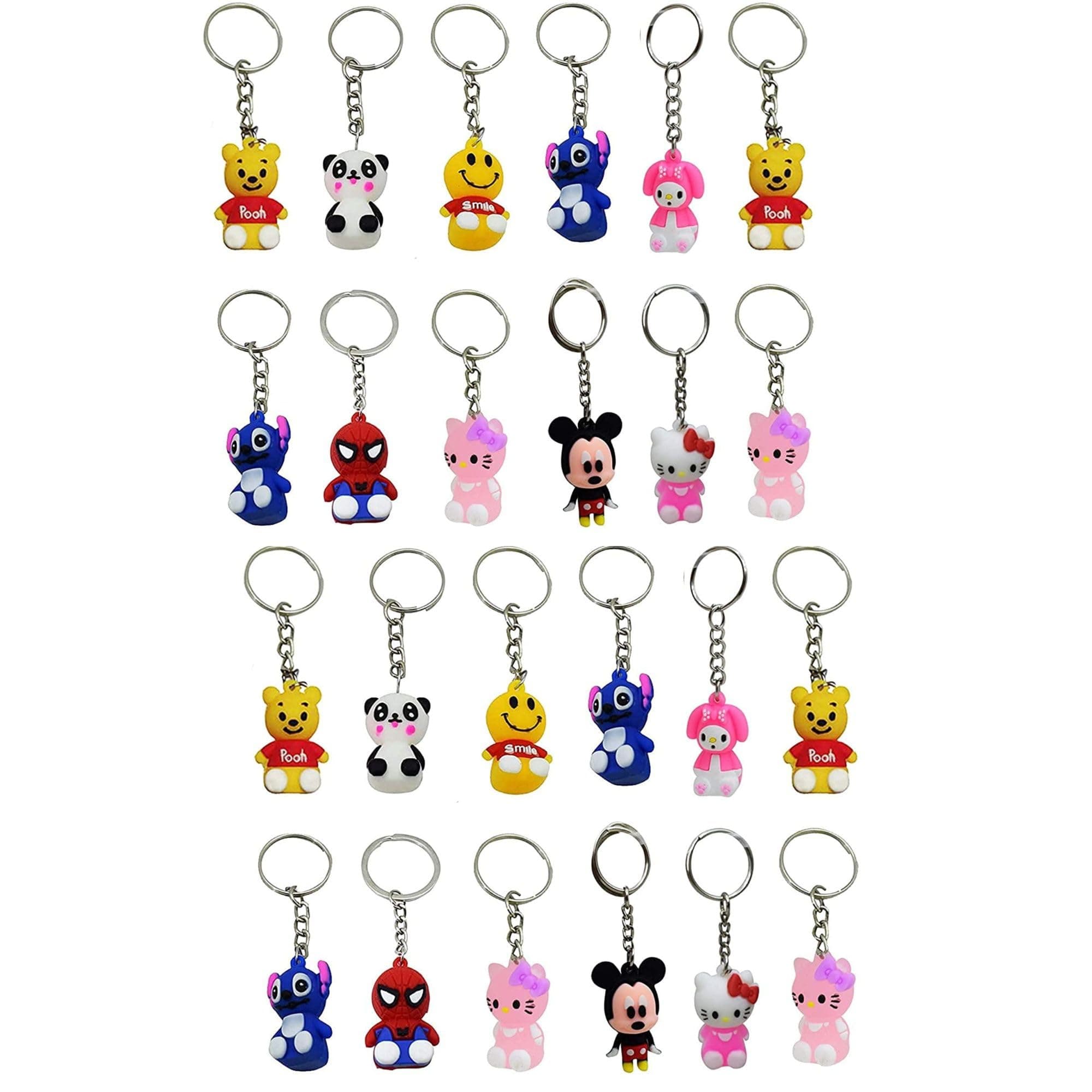 ARTLABEL Rubber Cute Keyring Key Chain For Kids Boys Girls & Children Best For Birthday Return Gifts (Cartoon Character ( Pack Of 24 )), Multi-Coloured