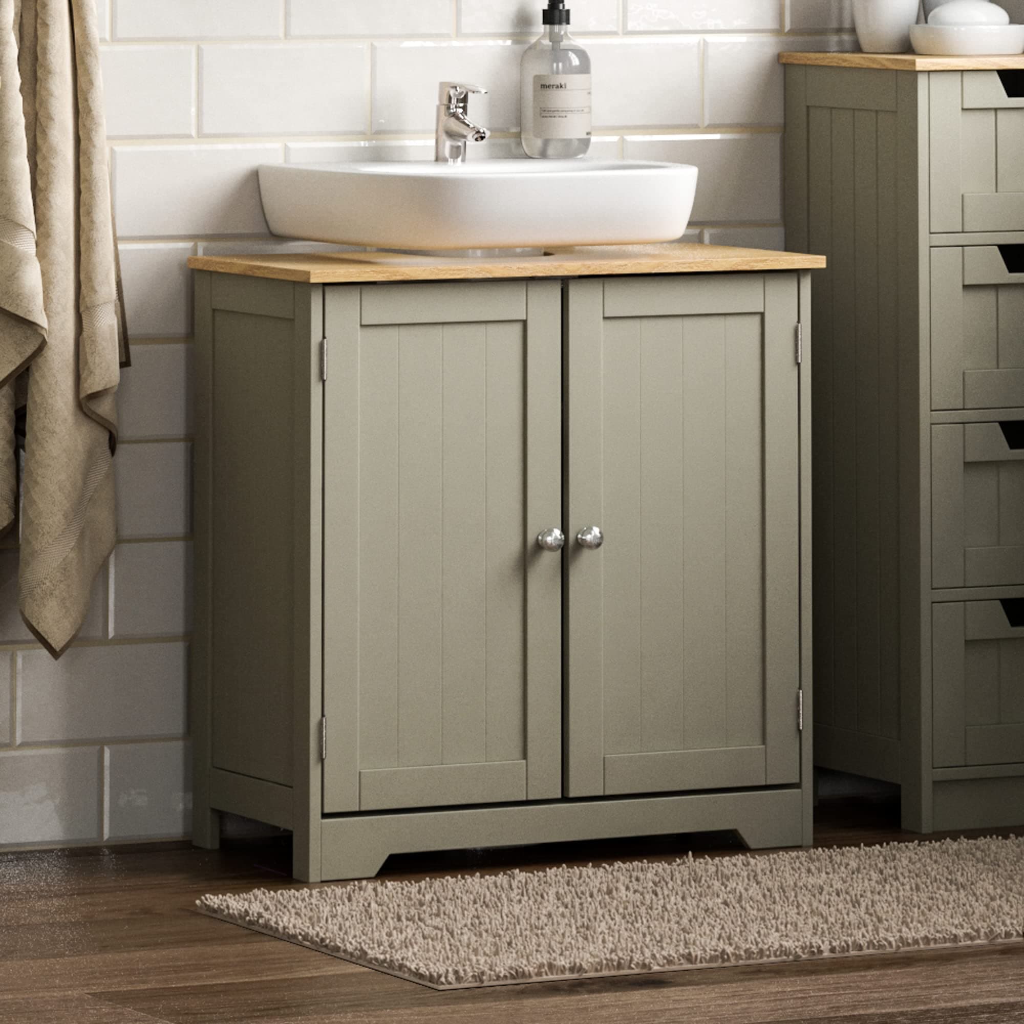 Bath Vida Priano Under Sink Bathroom Cabinet Floor Standing Storage Cupboard Basin Unit, Grey