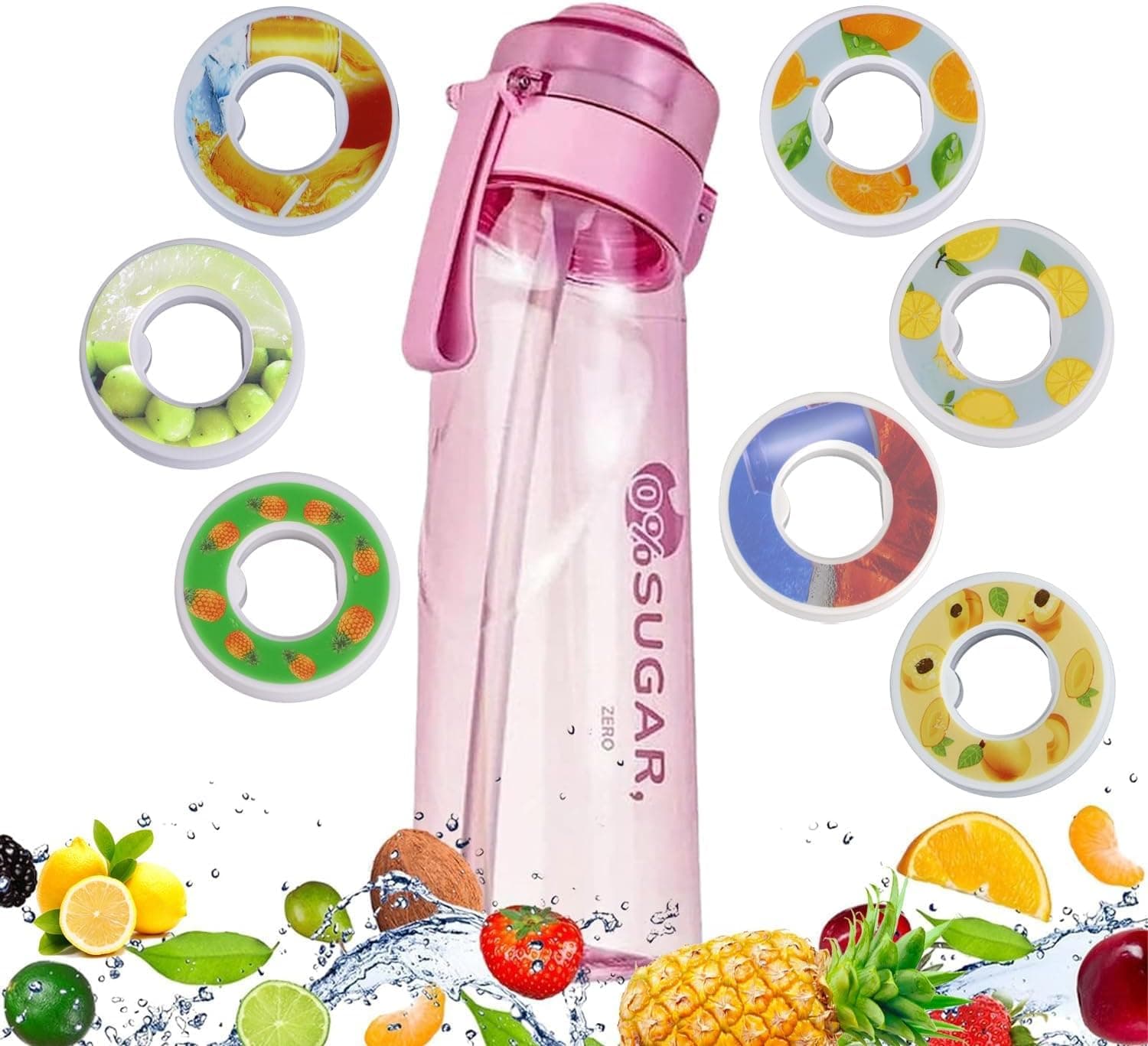Fruity Scented Air Up Water Bottle with Flavor Pods, 21.9 Oz/650ml Fruit Fragrance Water Bottle, Scent Water Cups Suitable for Outdoor Sports, 5Pcs Flavor Pods (T Pink)