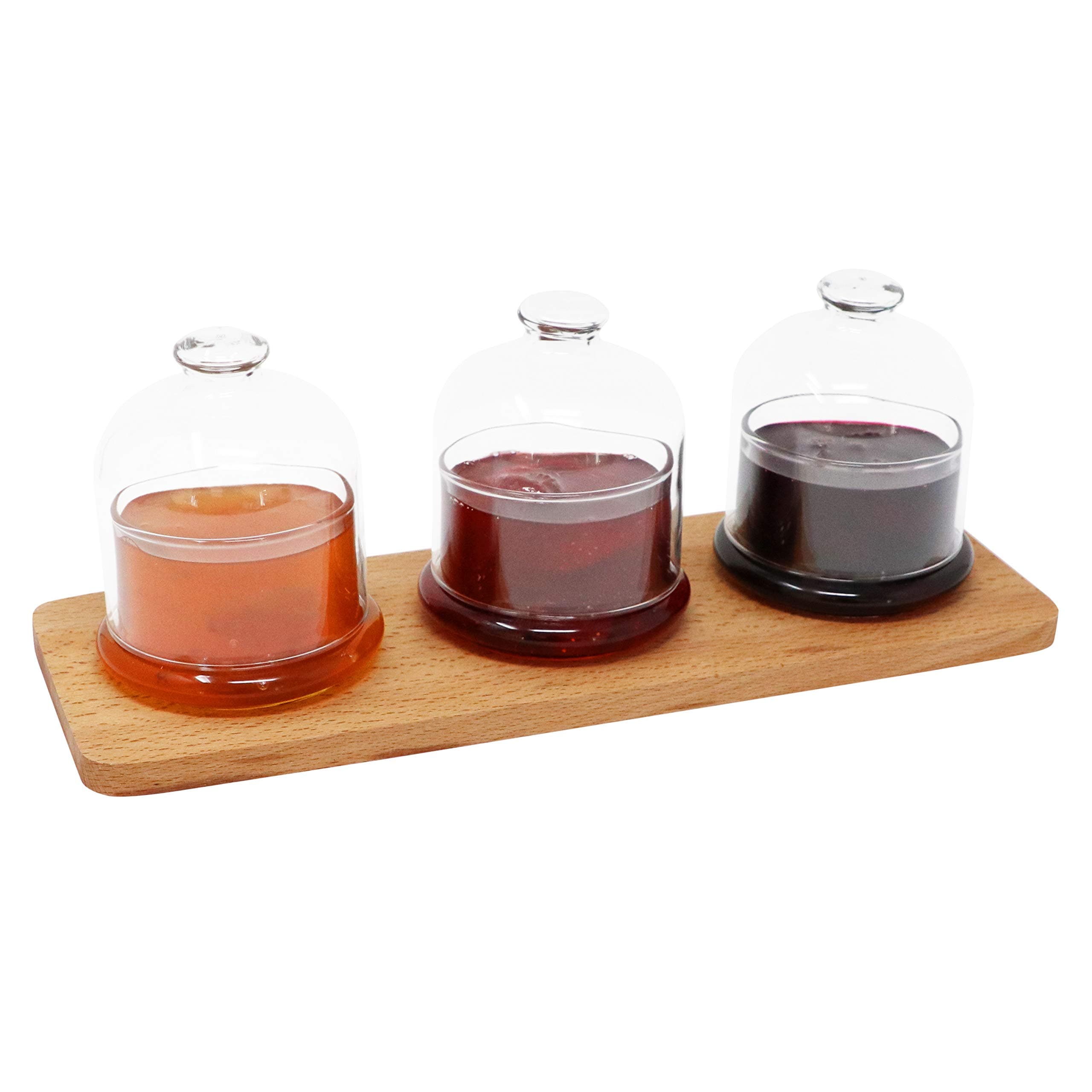 Wooden Serving Tray Jam Jars, Serving with Caps, Decorative Serveware (3 Lidded Glass)