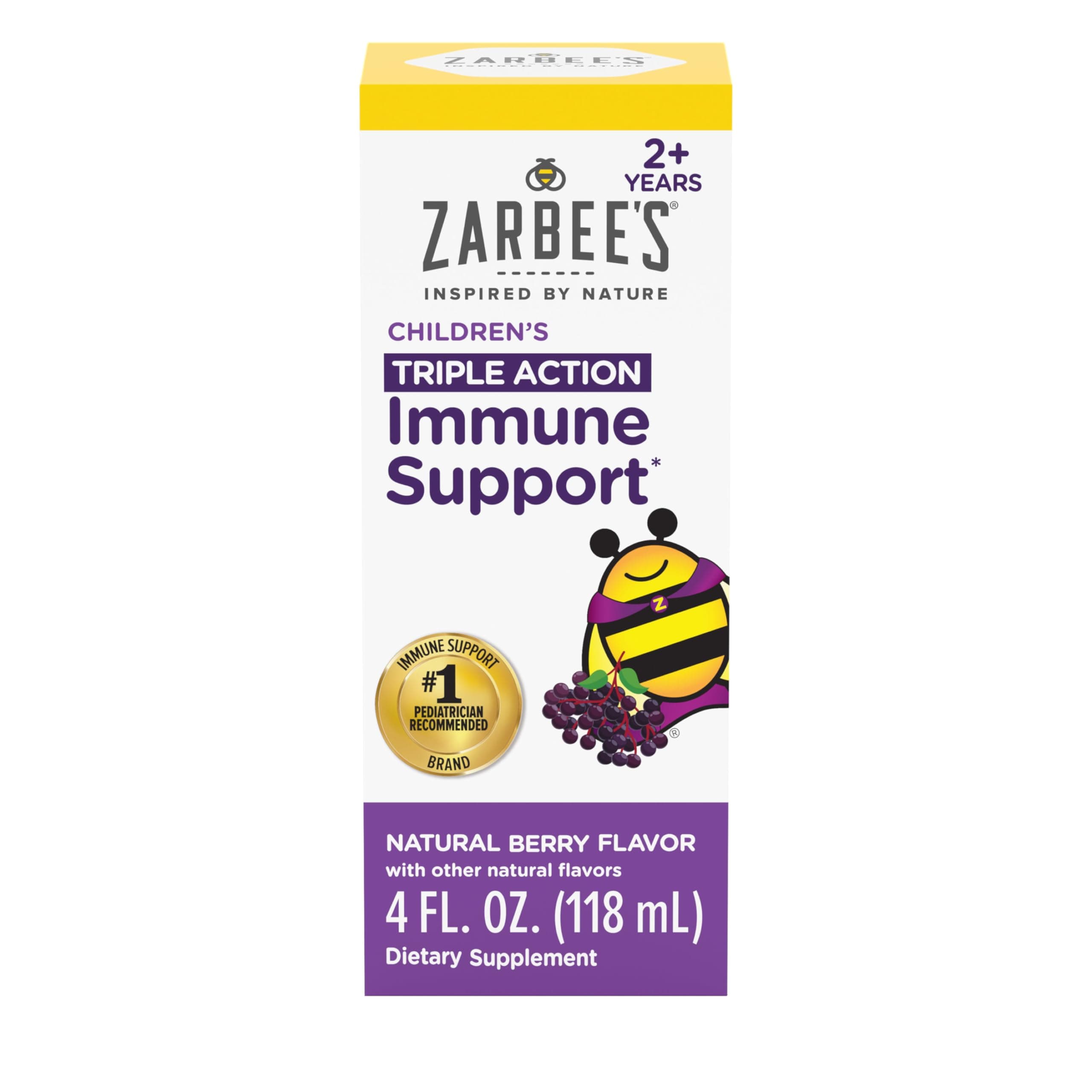 Zarbee's Naturals Children's Black Elderberry Syrup for Immune Support* with Real Elderberry, Vitamin C, and Zinc, 4 Ounce Bottle