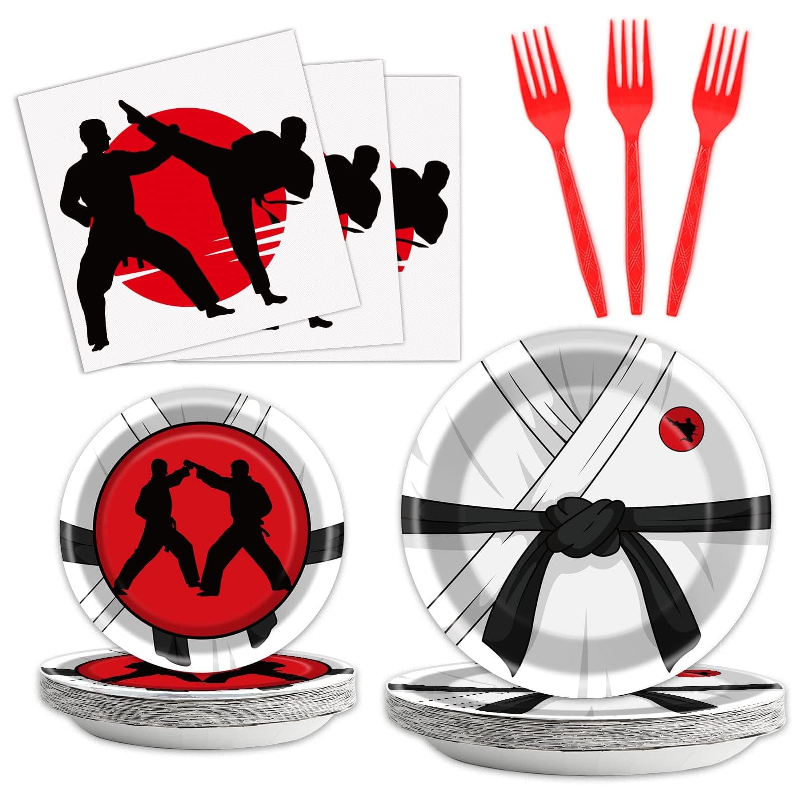 gisgfim 96 Pcs Karate Party Supplies Paper Plates Napkins Karate Themed Party Birthday Decorations Favors for Boys & Girls Birthday Serves 24