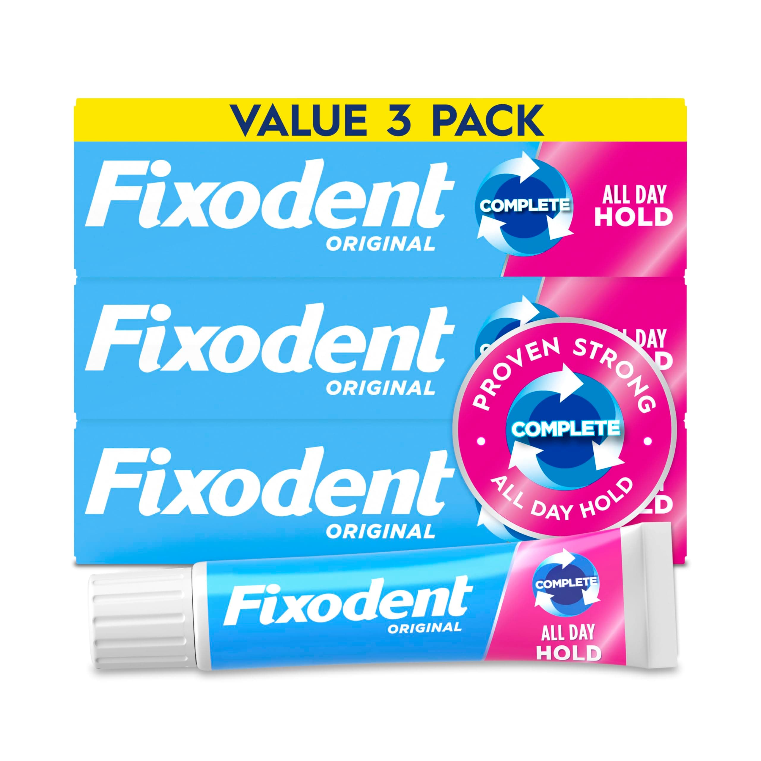 Fixodent Complete Original Denture Adhesive Cream, 2.4 oz, 3 PACK