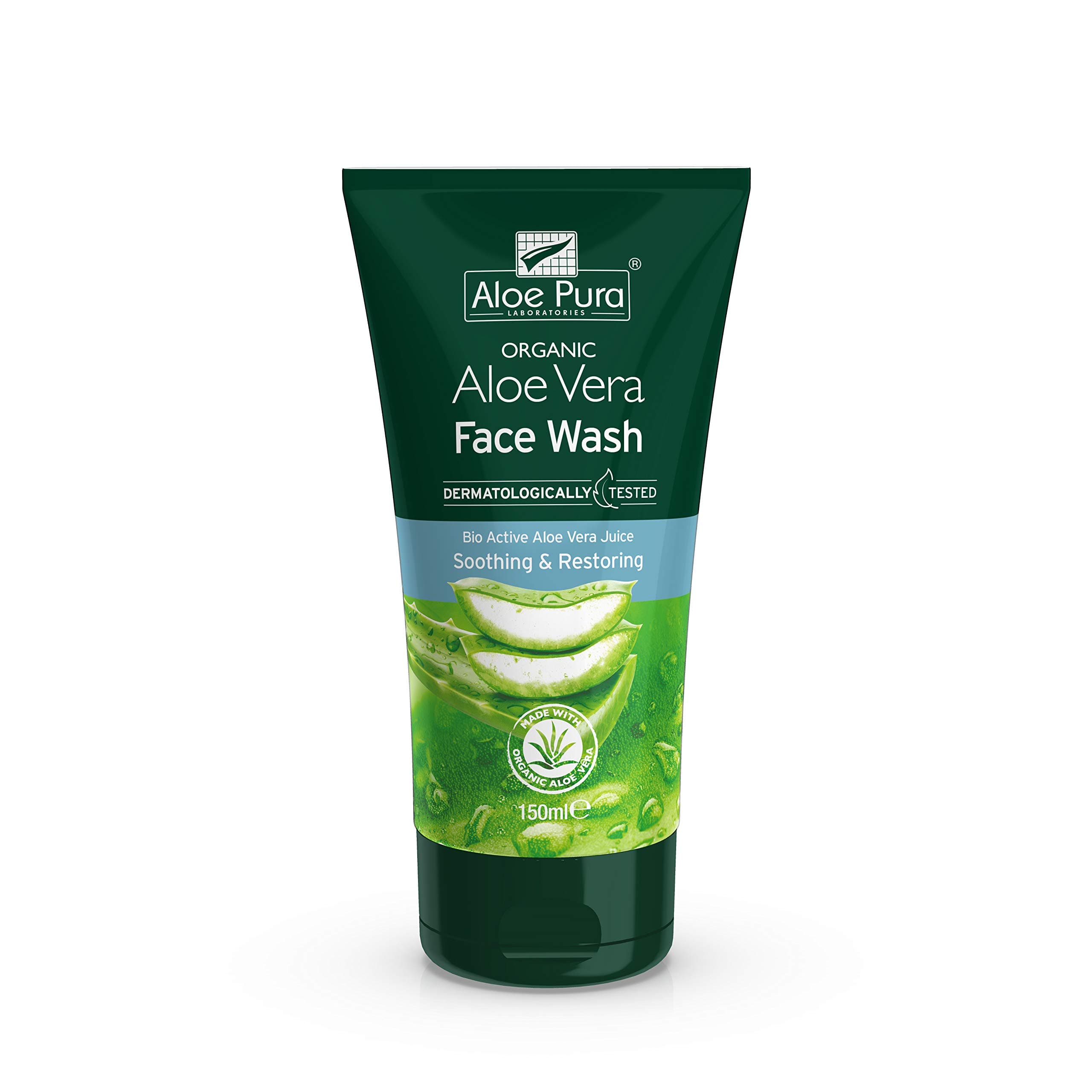 Aloe Pura Organic Aloe Vera Face Wash, Natural, Vegan, Cruelty Free, Paraben & SLS Free, Dermatologically Tested, Soothing, 150 ml