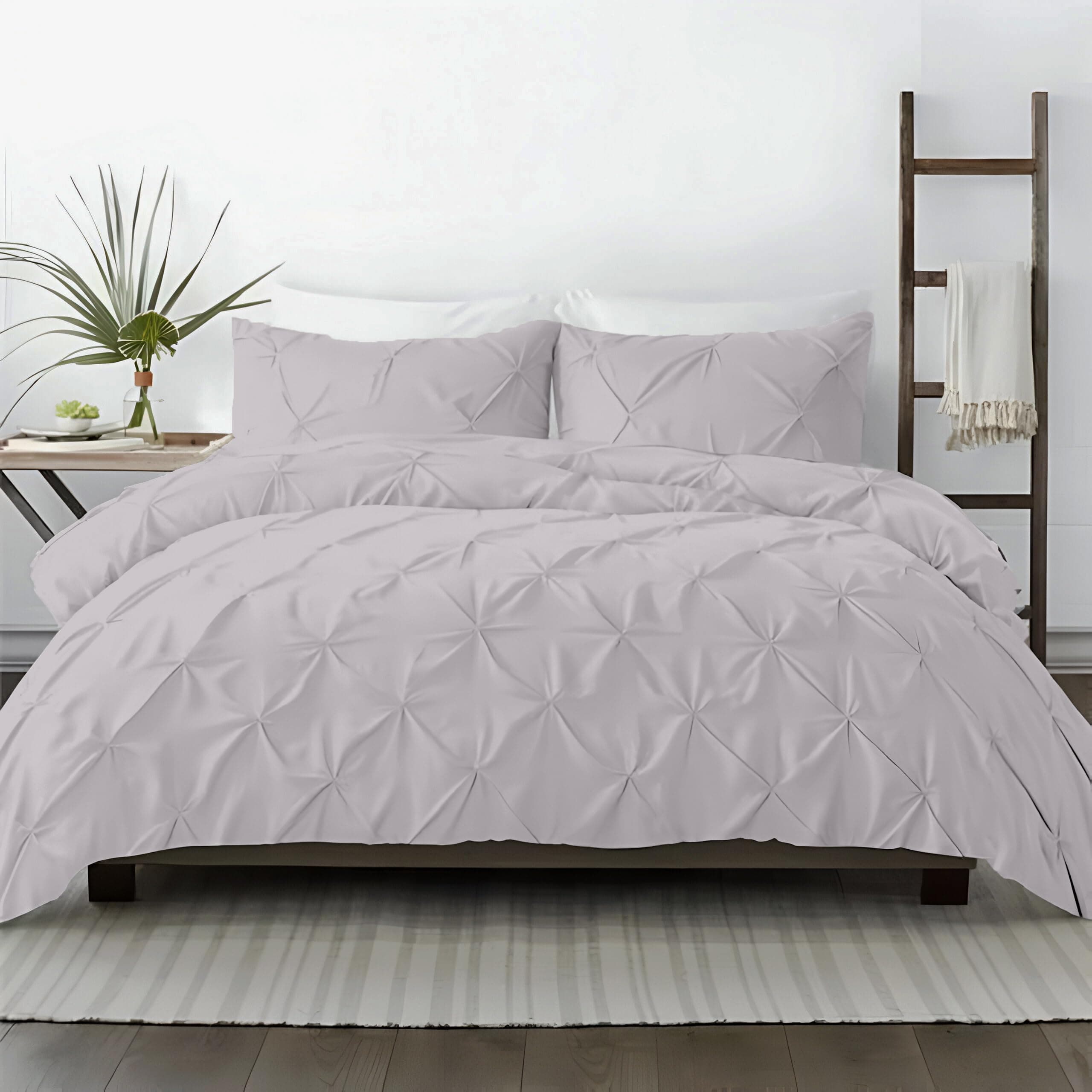 Kotton Culture 120"x 98" 1 Pc Oversized King Pinch Pleated - Pintuck Duvet Cover Only - 100% Egyptian Cotton 600 TC - Zipper Closure & 7 Internal Ties- Fits Large King Inserts - Light Grey