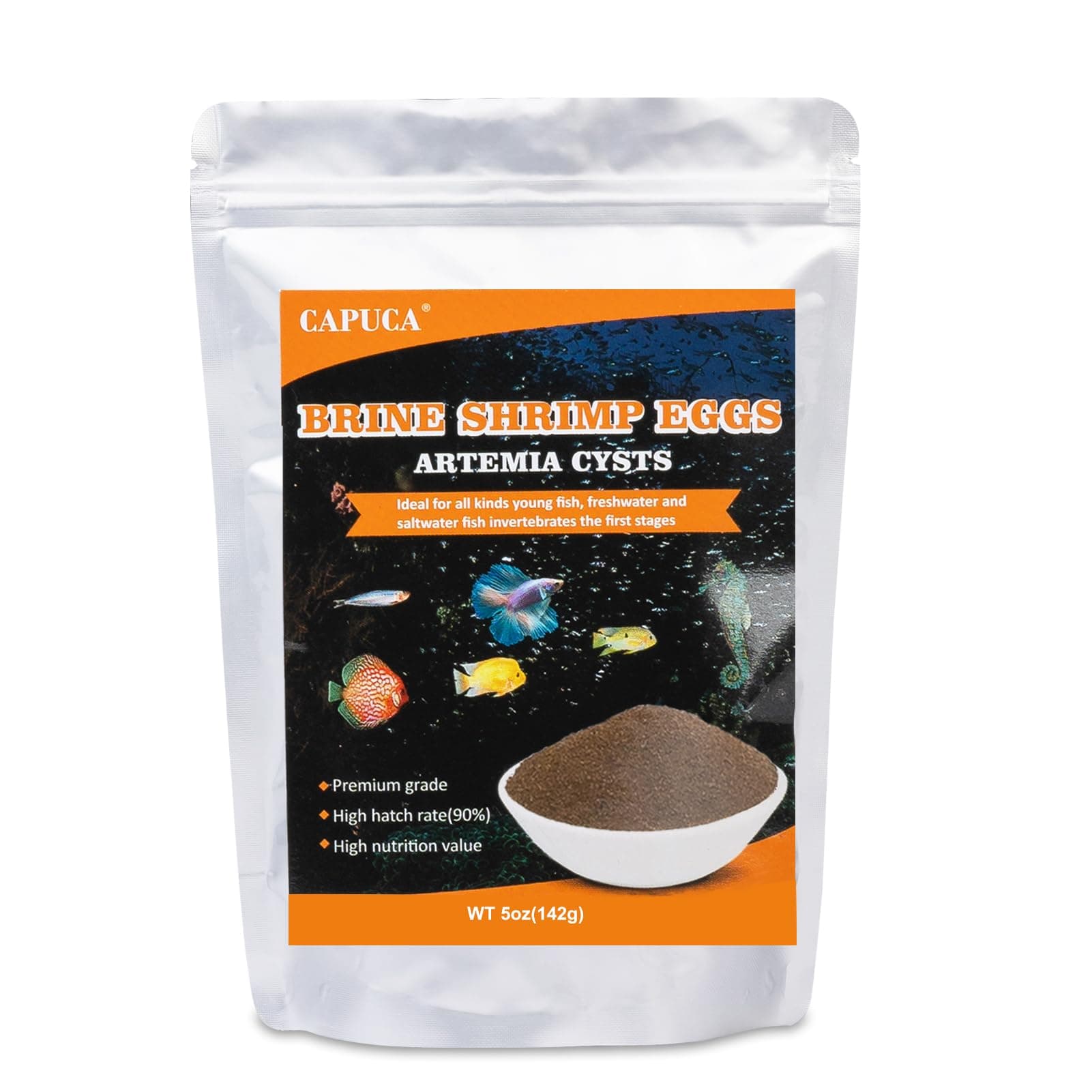 Brine Shrimp Eggs Fish Food - Sea Monkey Eggs 90% Hatch Rate Aquatic Foods for Freshwater & Saltwater Fish, Shrimp, Fry (5oz)