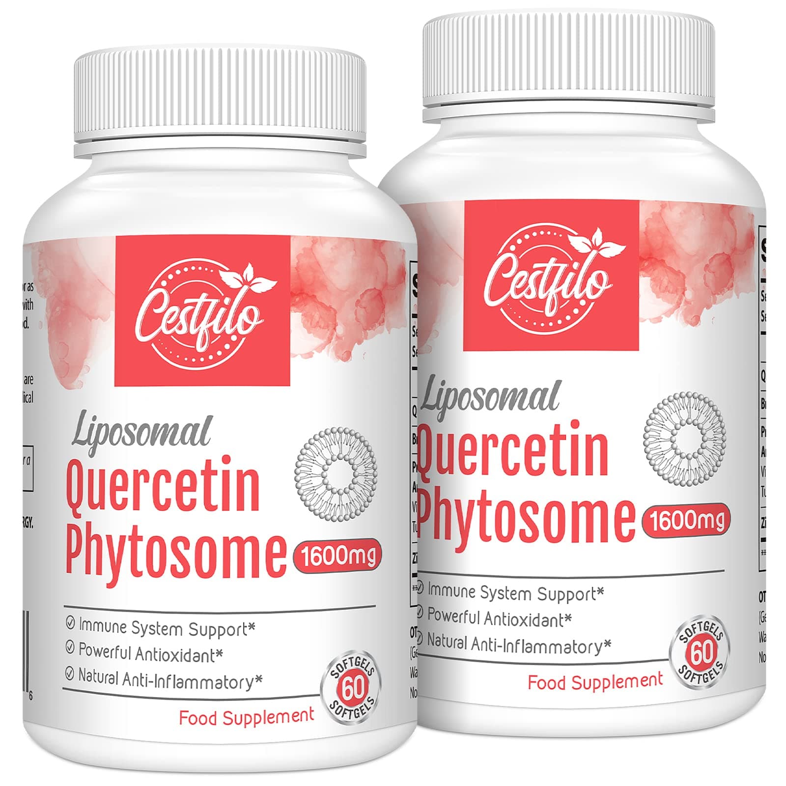 Liposomal Quercetin Phytosome 1600mg Per Serving, with Bromelain & Vitamin C, 20X Higher Absorption, 60 softgels (60 Count (Pack of 2))
