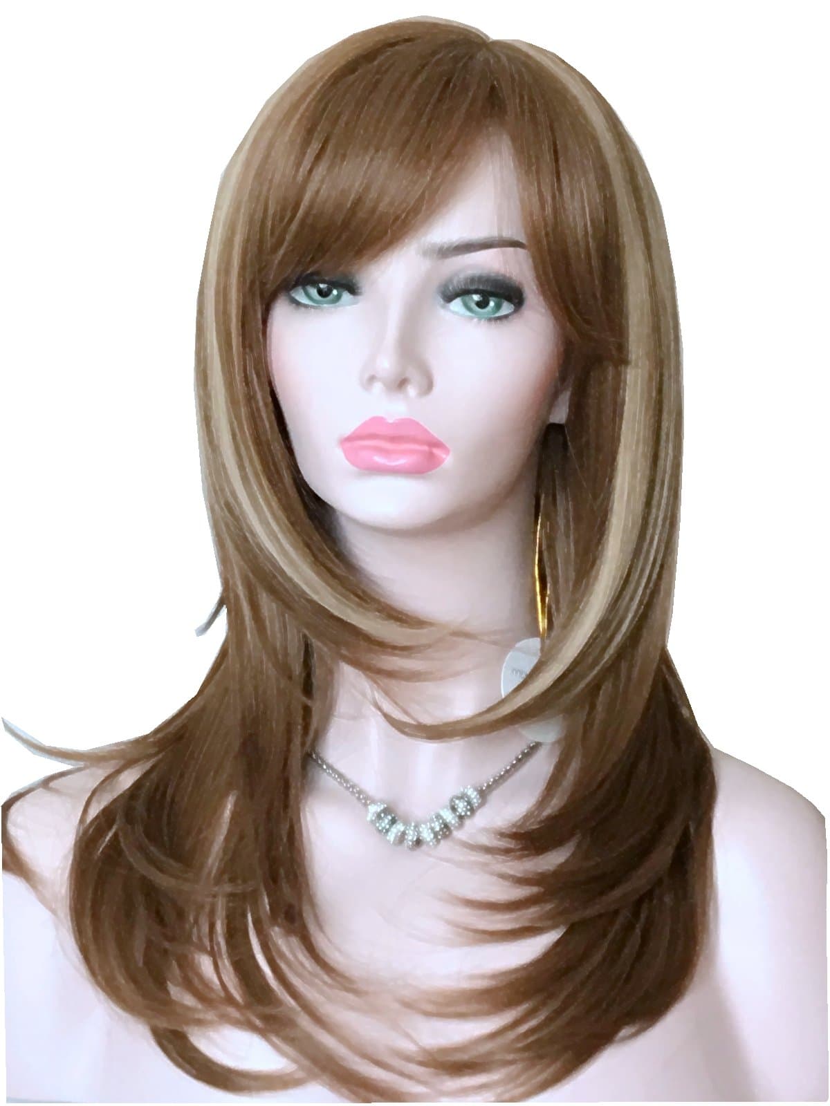 Long Layered Shoulder Length wig light brown wig Synthetic Hair Fiber Highlight Multicolor Wigs for White Women Mixcolor (27B27S)
