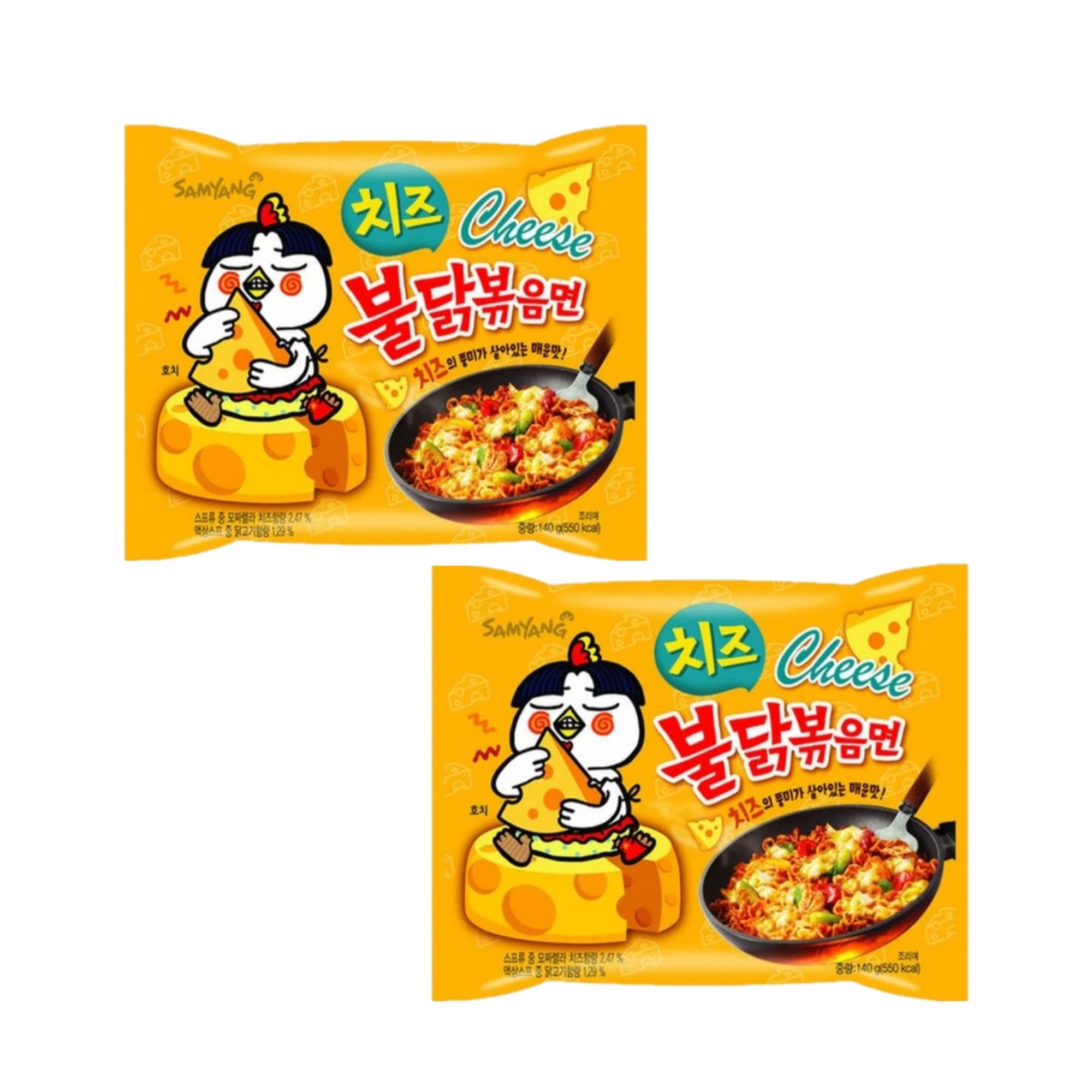 SAMYANG Ramen Korean Noodles Hot/Mild / Stir Fries/Soups(Buldak Cheese.2Pack),299 Grams