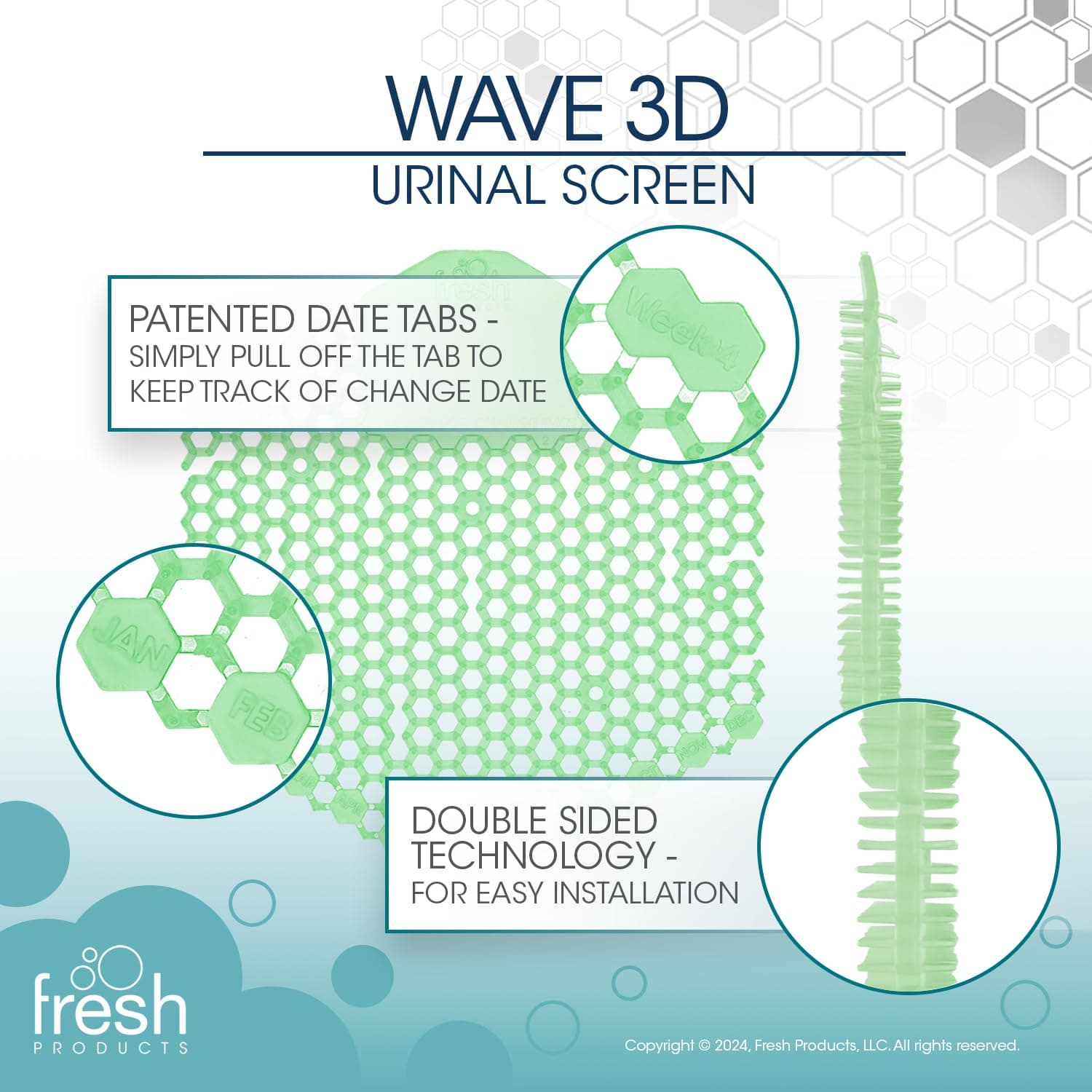 Fresh Products Wave 3D Urinal Screen Virtually Eliminates Urine Splash 30 Day Use Easy Installation Beneficial Bacteria Consistent Fragrance Made in the USA 10pk Urinal Screens Cucumber Melon