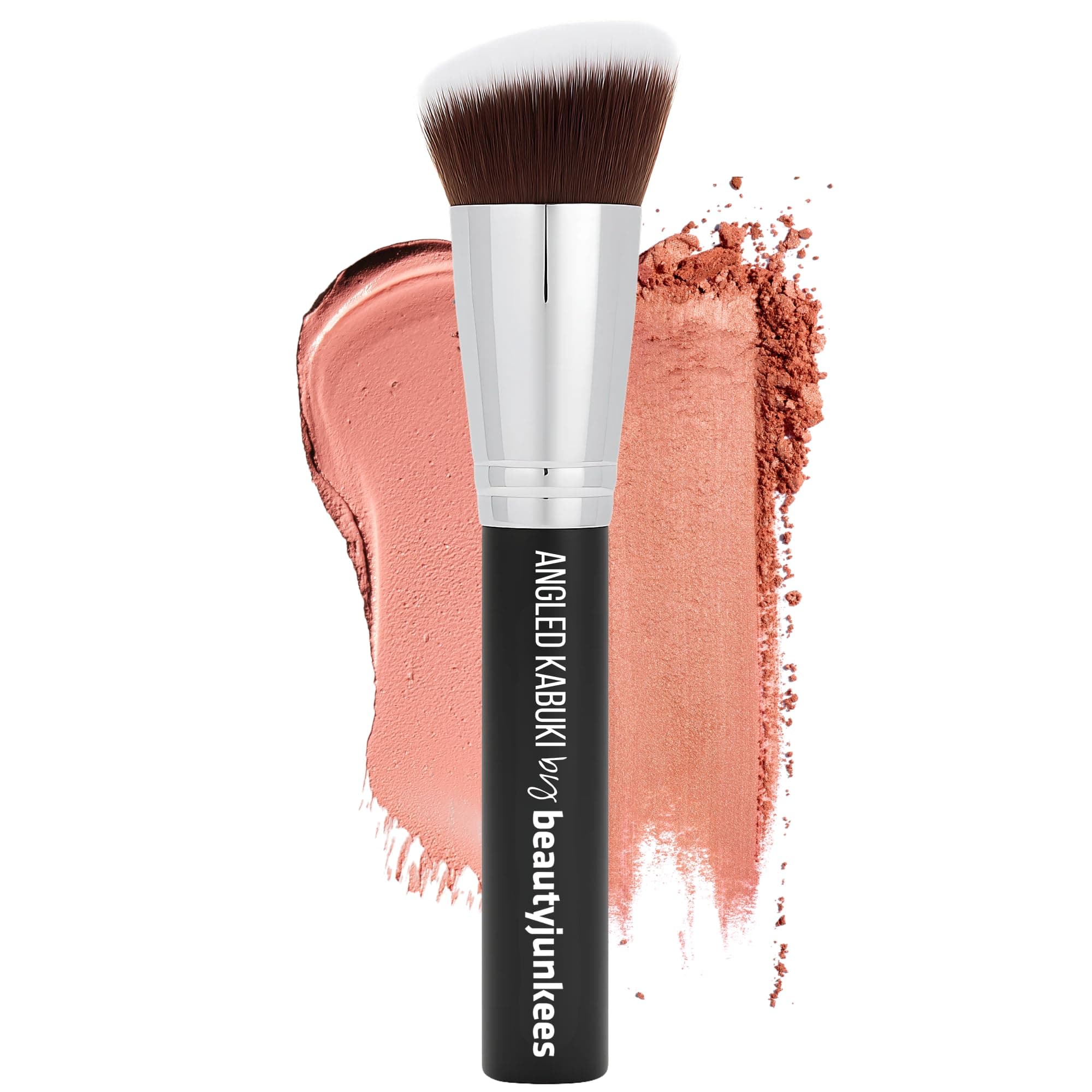 Beauty Junkees Angled Blush Brush for Cream, Liquid, Powder Makeup, Dense Synthetic Bristles to Stipple and Blend for Buildable Pigmented Color
