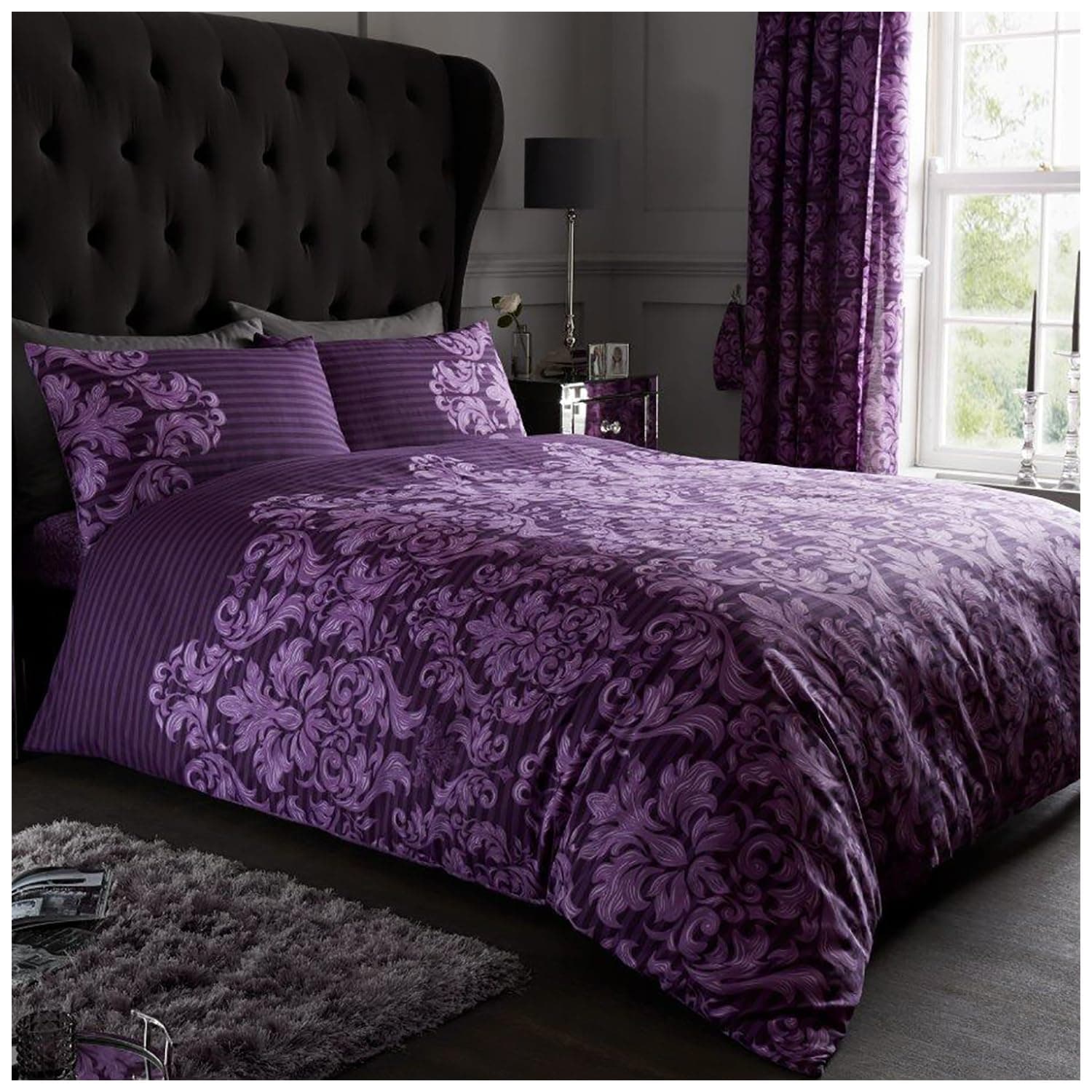 GC GAVENO CAVAILIA Damask Duvet Cover Single - Paisley Bedding Set - Polycotton Fabric Quilt Cover With Pillowcase - Bed Linen - Purple