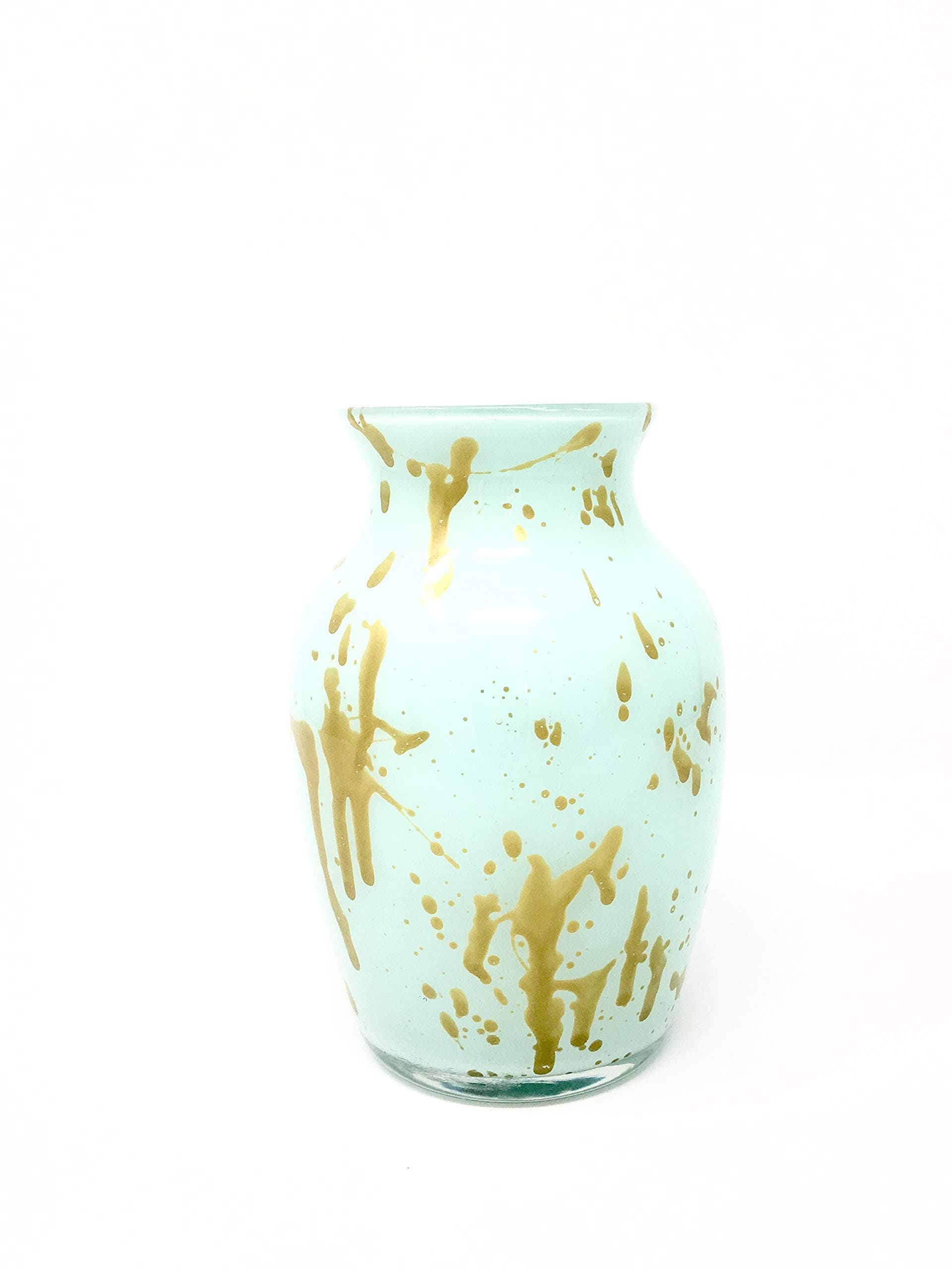 Mint Green and Metallic Gold Vase | Hand Painted Glass Art | H-7.25" W-3.25"