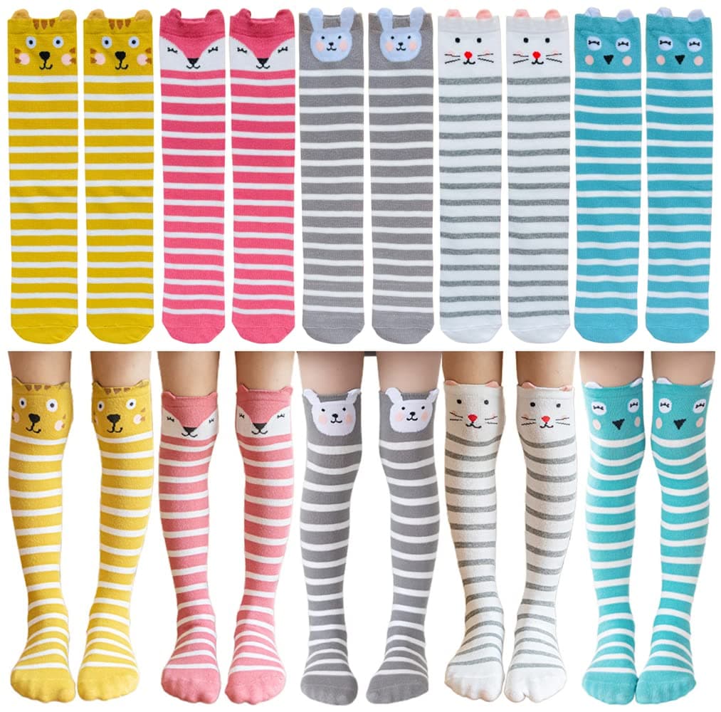 Toptim Little Girl's Knee High Socks Over Calf Kids Overknee Stockings Bow Style (K-5 Pairs)