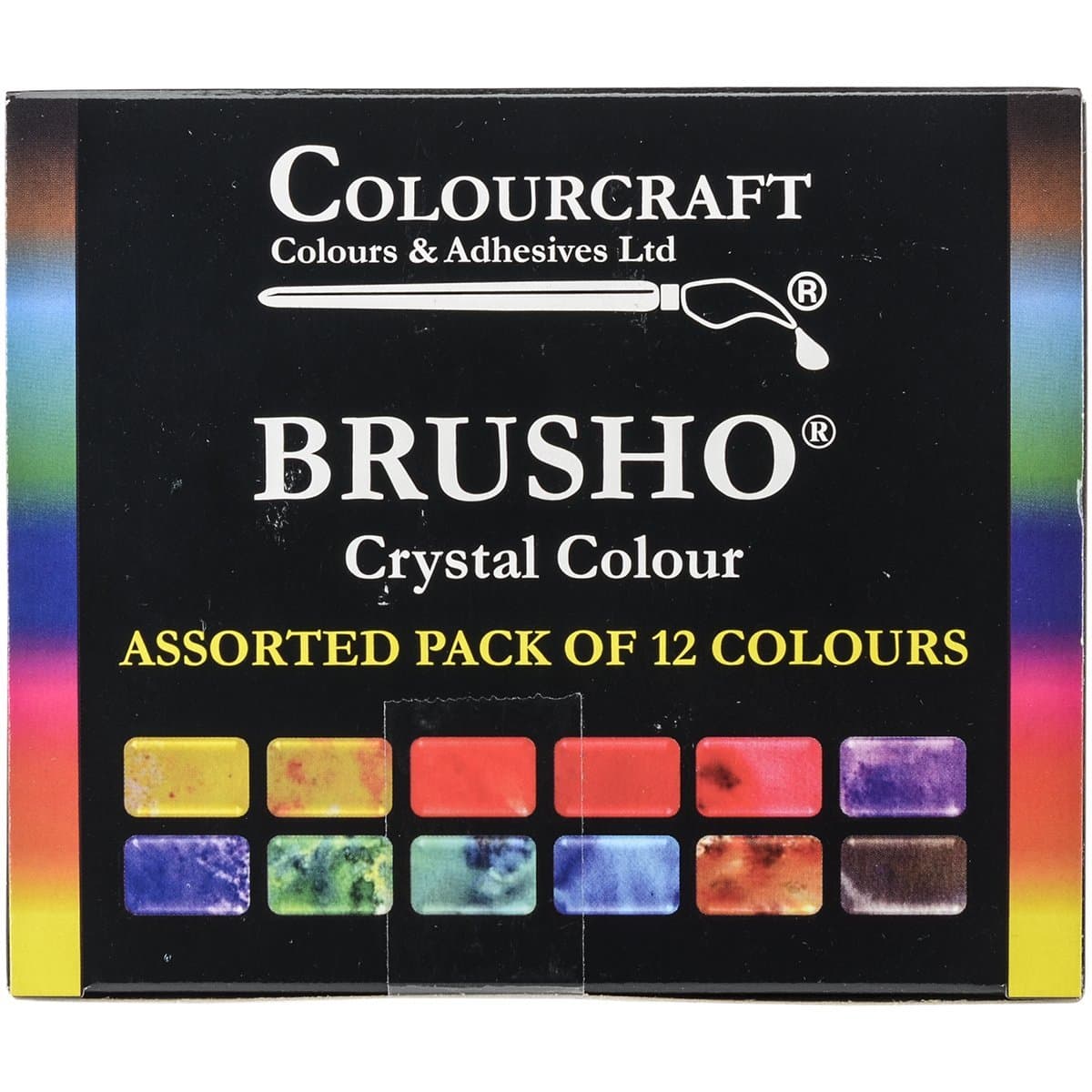 Brusho by Colourcraft BRU85000 Crystal Colour Assorted Pack of 12 Colours, 15 g, Orange,purple,turquoise,yellow
