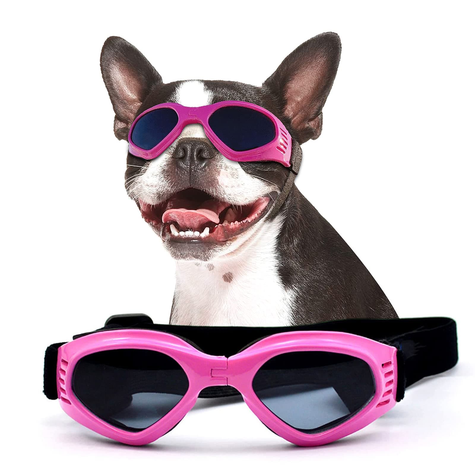 NAMSAN Dog Goggles for Small to Medium Dogs, Dog Sunglasses UV Protection for Medium Dogs Outdoor Cycling Driving, Small Puppy Glasses Dog Eye Protection, Anti-Fog Windproof, Adjustable, Pink