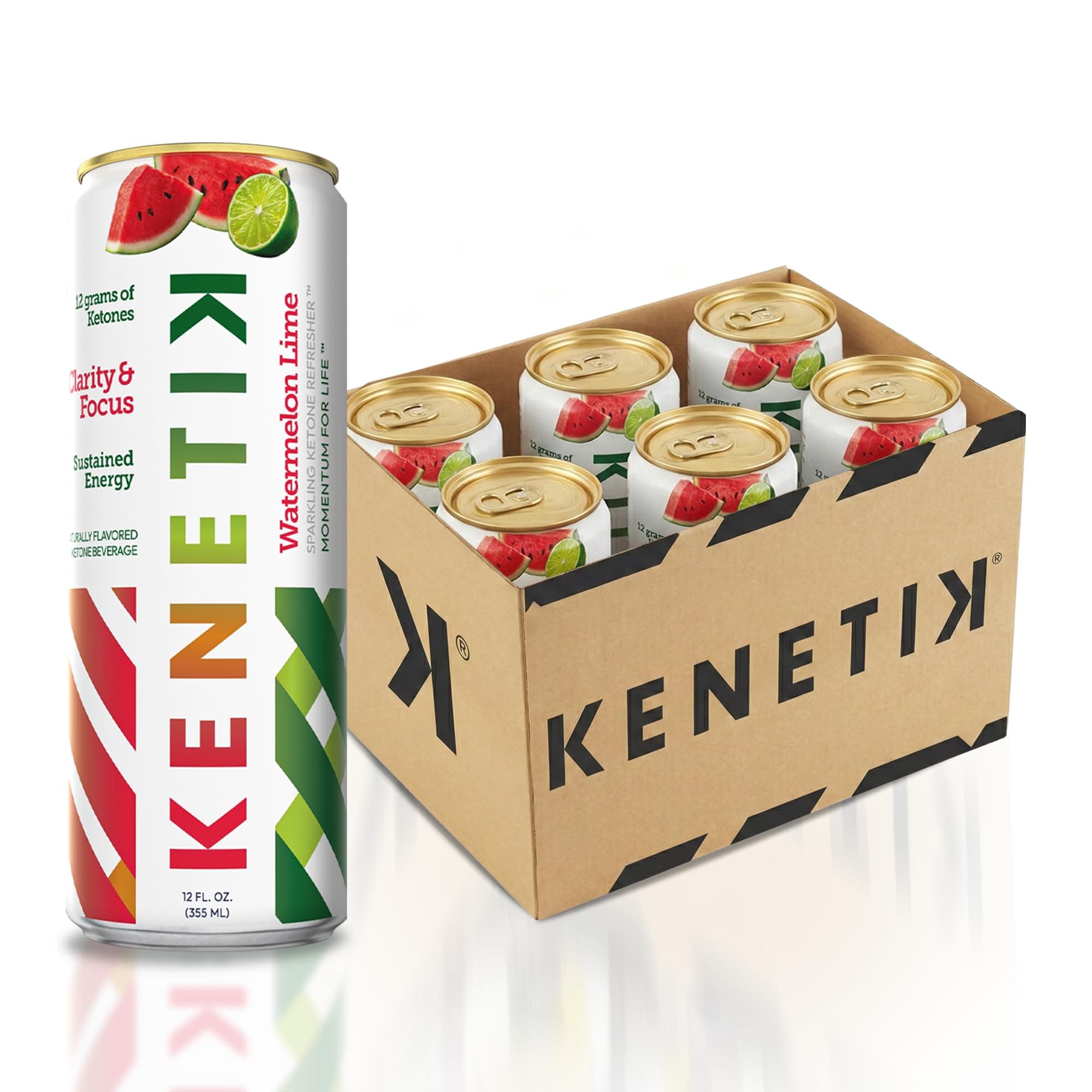 KENETIK Caffeine-Free Focus Drink – Brain Fuel for Mental Clarity and Cognitive Endurance, Sugar-Free, Bioidentical Ketones (D-BHB), 12oz – 6 Pack, Watermelon Lime